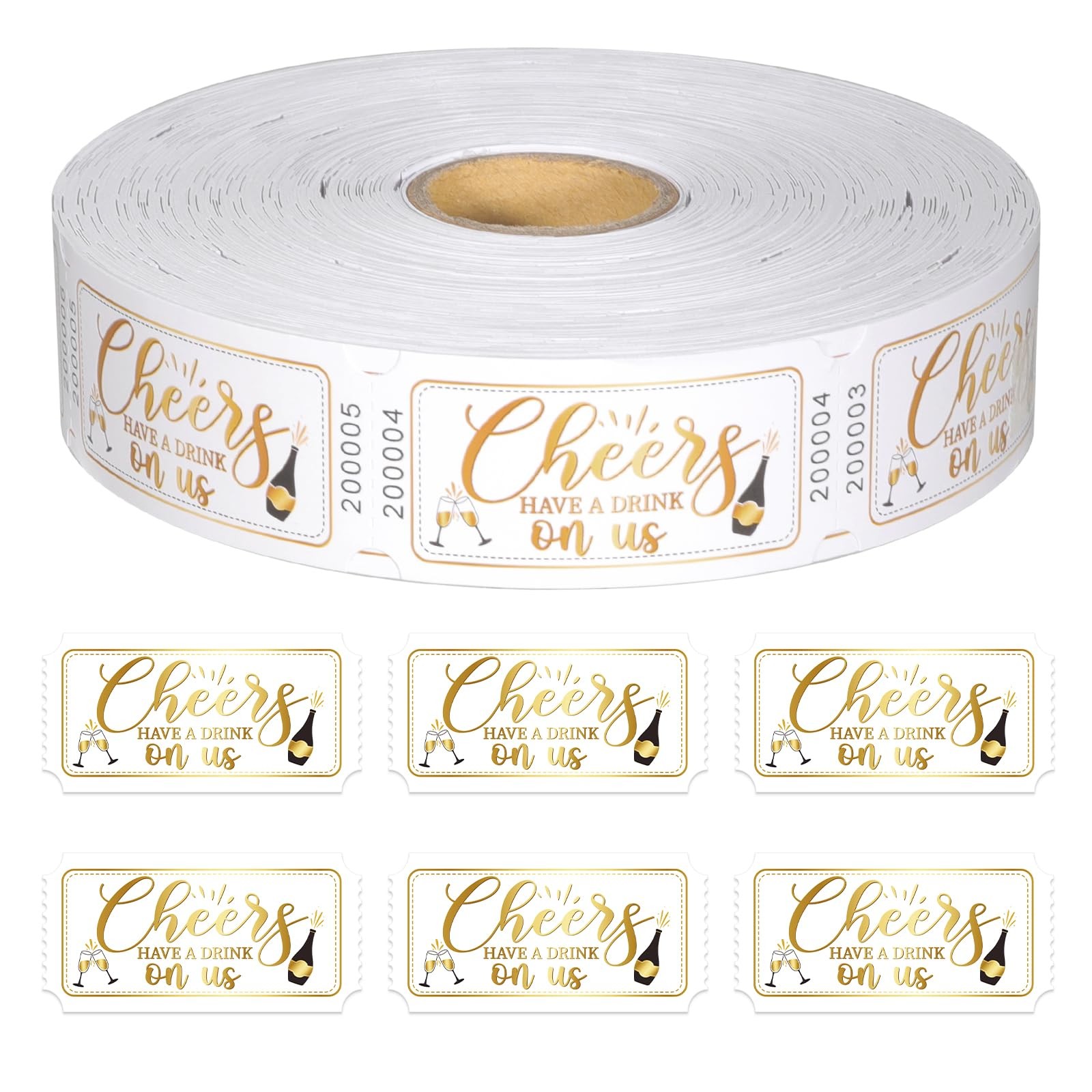 1000 Pcs Drink Ticket Single Raffle Tickets Roll Golden Cheers Free Drink Tic...
