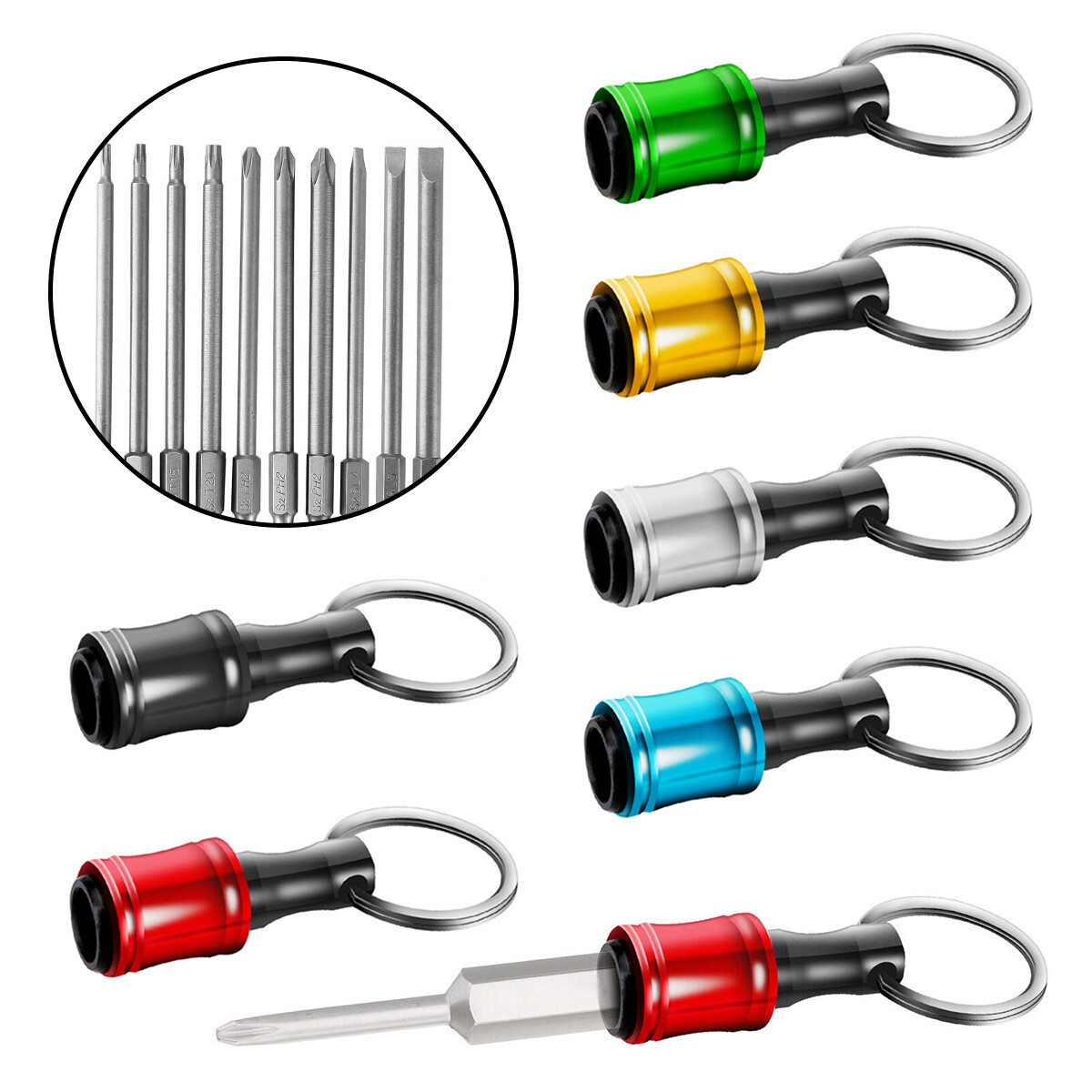 Lot of Quick-Release 1/4" Hex Shank Keychain Screwdriver Drill Bits Holder Tool