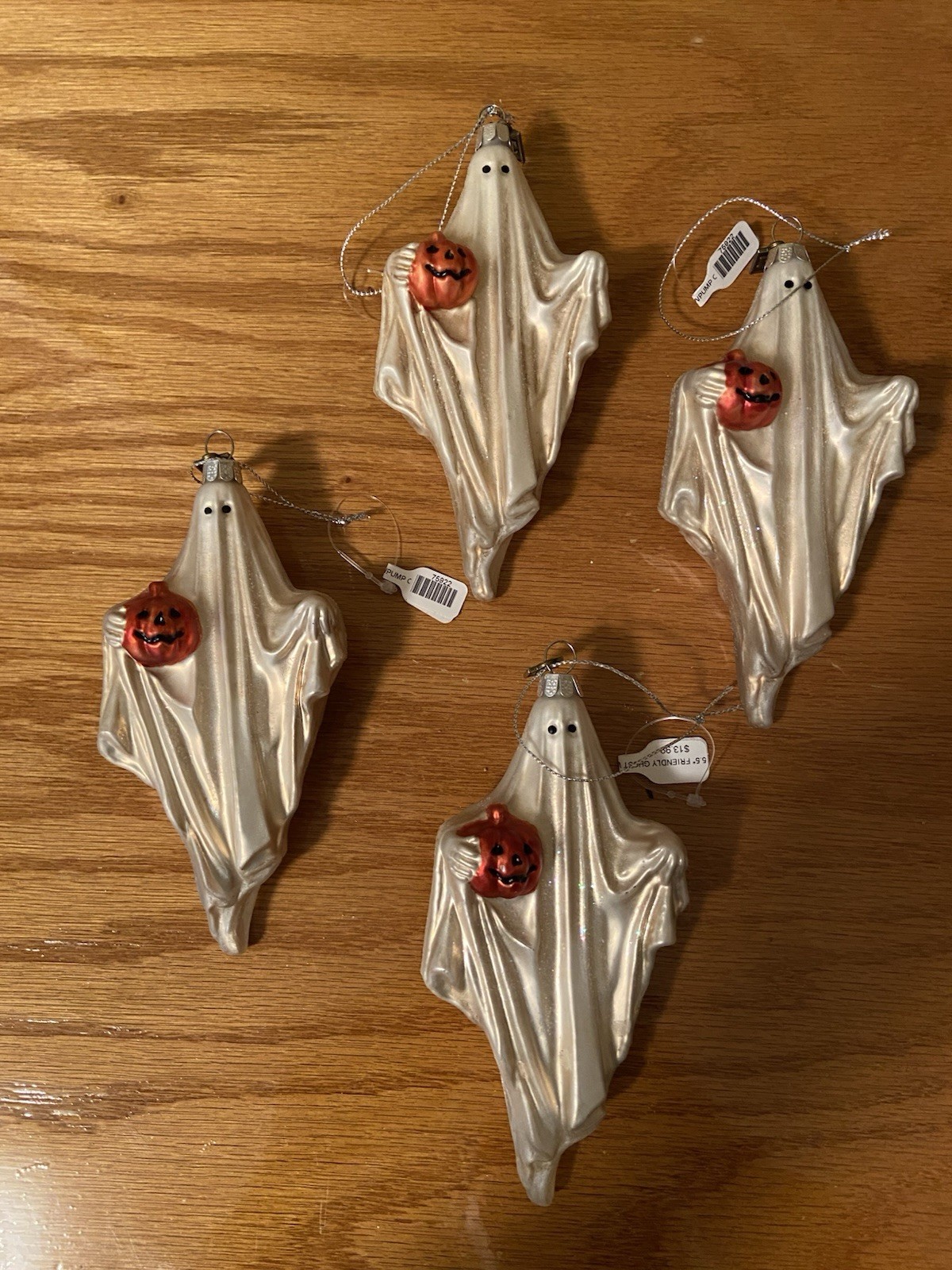 5.5 Friendly Ghost Pumpkin Glass Ornament Halloween - New