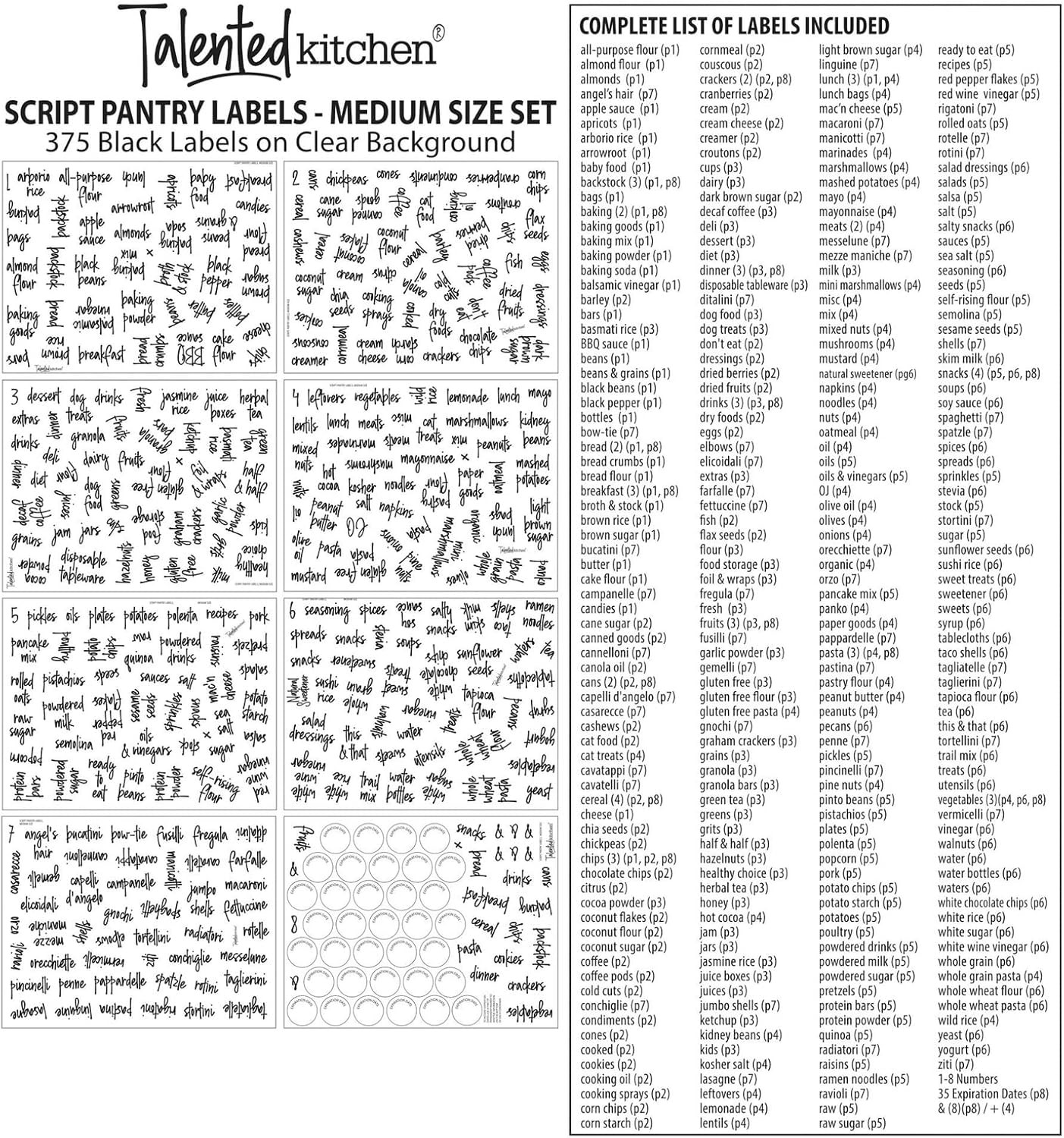 Pantry Labels for Containers - 375 PC Clear Vinyl Black Script - Peel & Stick Fo