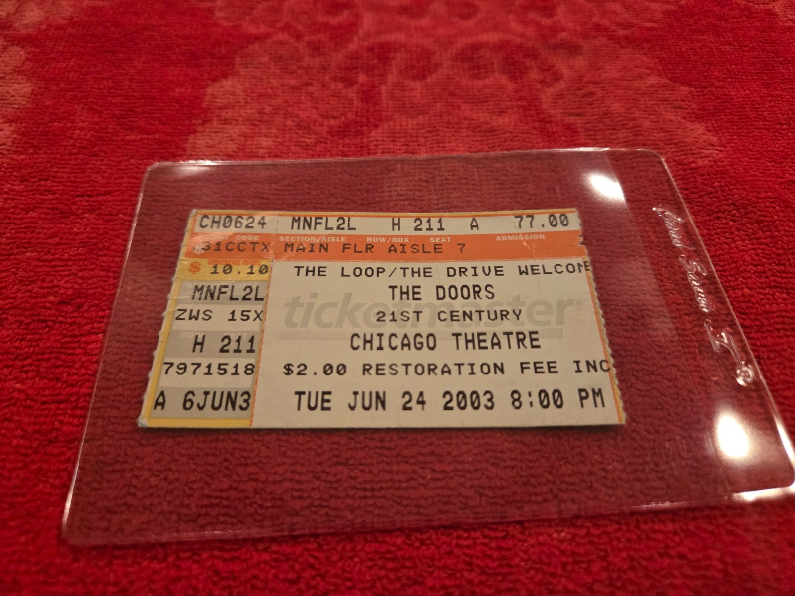 VINTAGE CONCERT TICKET STUB FOR THE DOORS 21ST CENTURY JUN 24 2003 CHICAGO THEAT