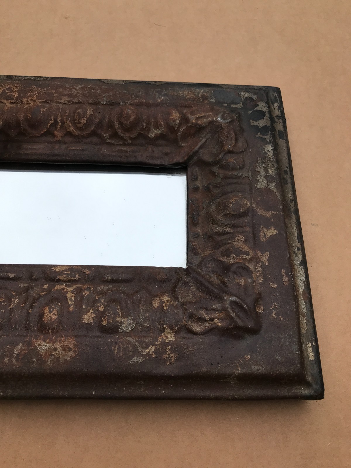 VTG Decorative Egg & Dart Salvaged Tin Ceiling 10x23 Rust Mirror Old 480-26B