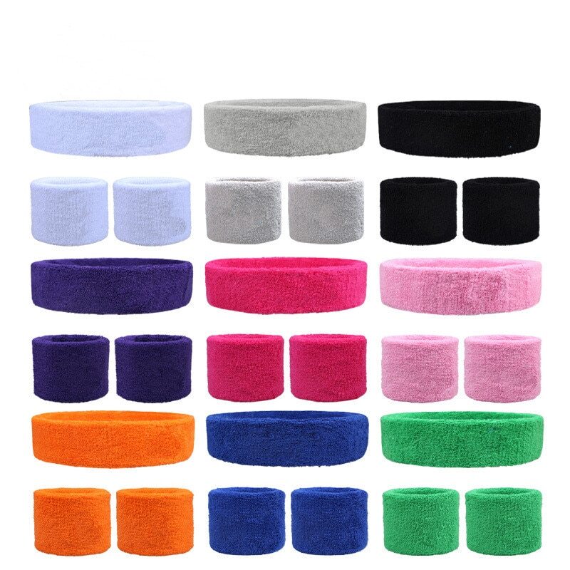 SWEATBAND SETS Wristbands headband Work Out Tennis Wrist Badminton Fitness Bands