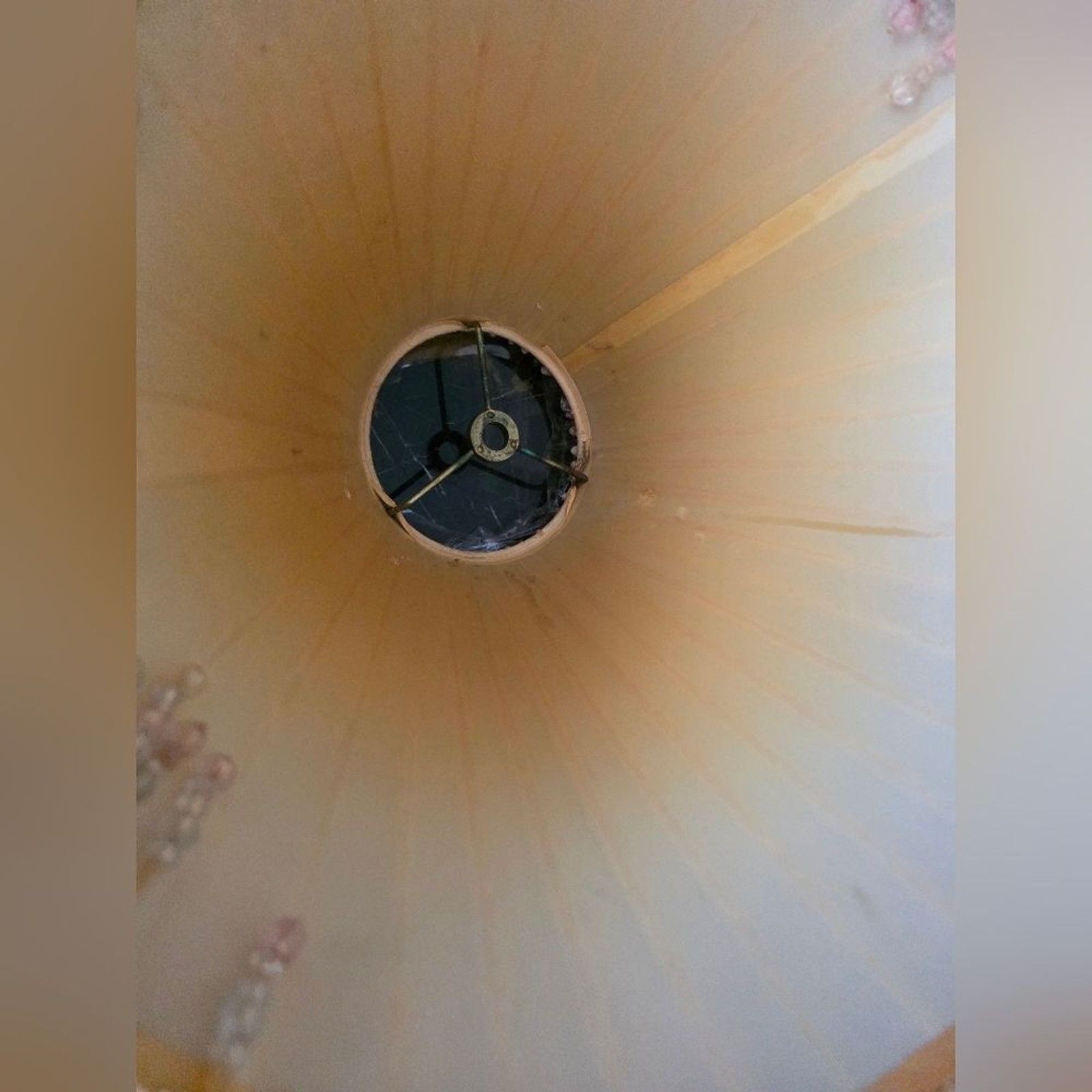 Vtg Threshold Home Brand Champagne Bell Lamp Shade Pleated Fabric Beaded Fringe