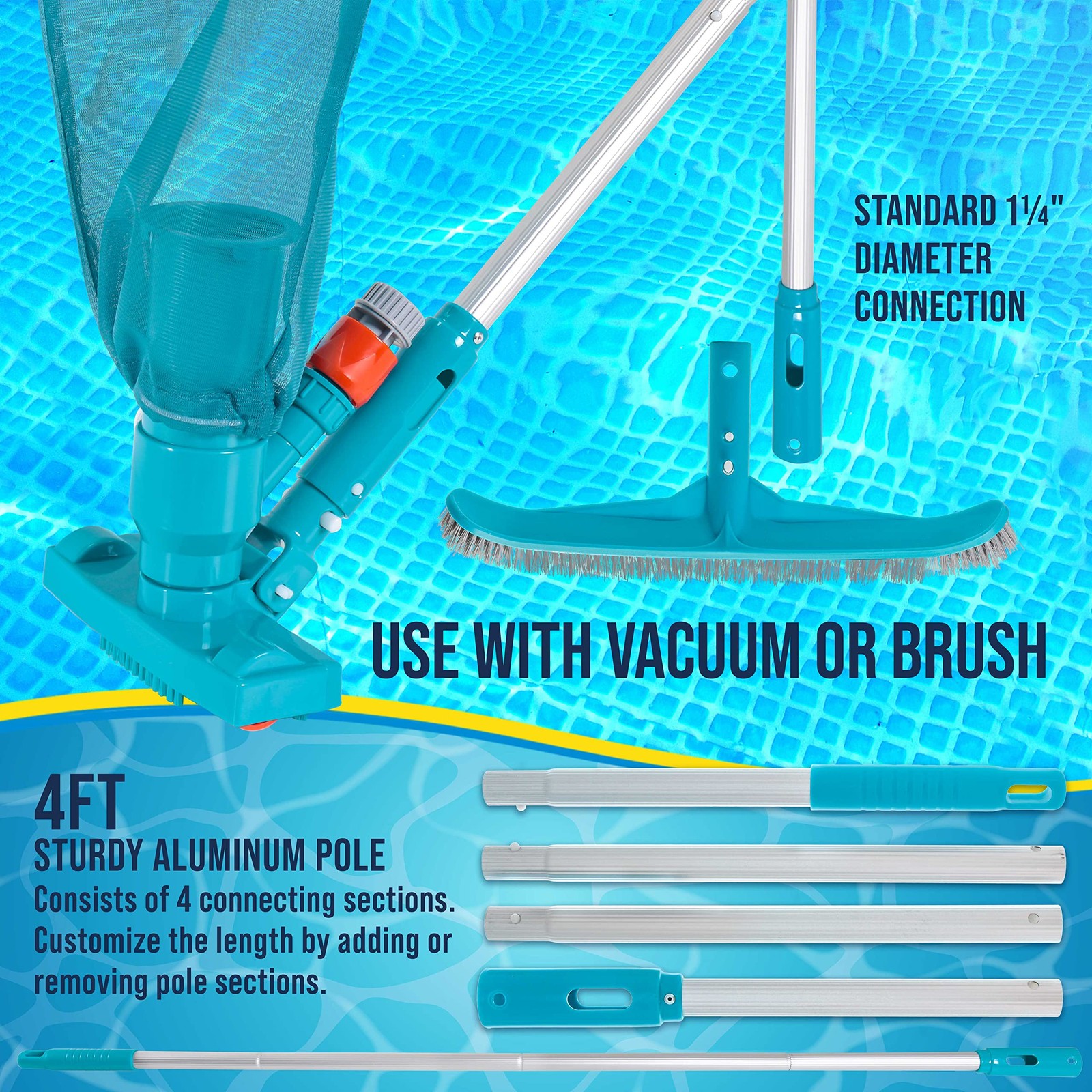 Deluxe Swimming Pool Maintenance Kit with Deluxe Jet Vacuum, 16" Floor & Wall...