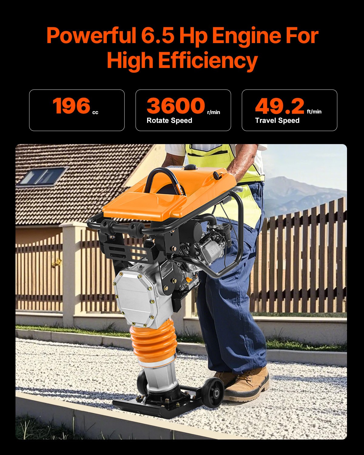 Uimoso 6.5 HP 196 cc Gas Powered Jumping Jack Tamper Rammer Soil Compactor