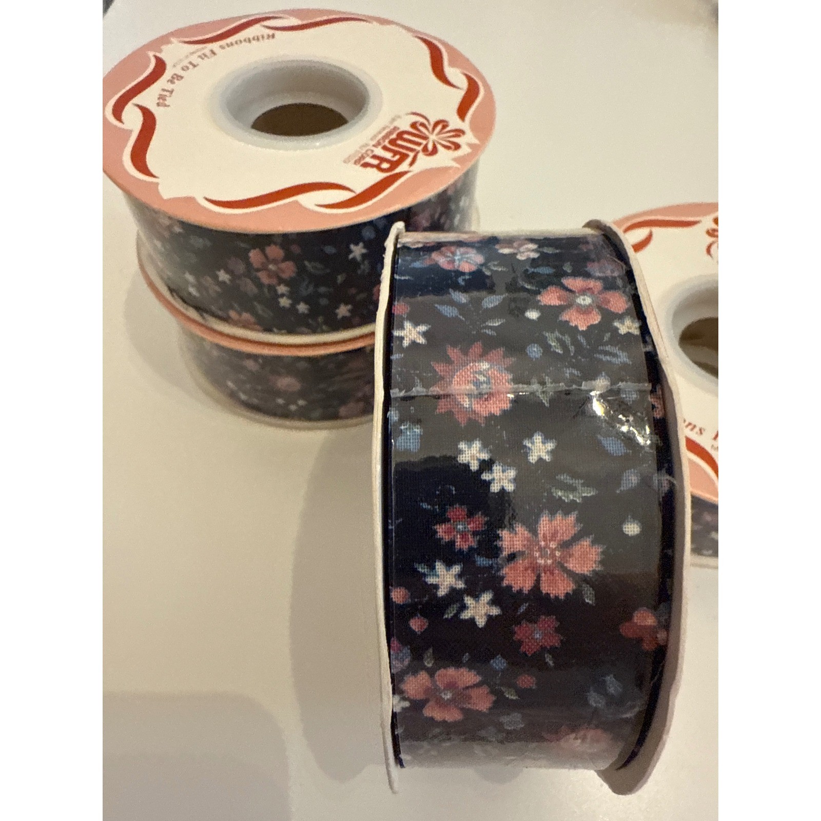 WFR Ribbon Corp Waverly Print Ribbon Navy Floral 1.5 Inch #9 25yd 4 Spools 8741