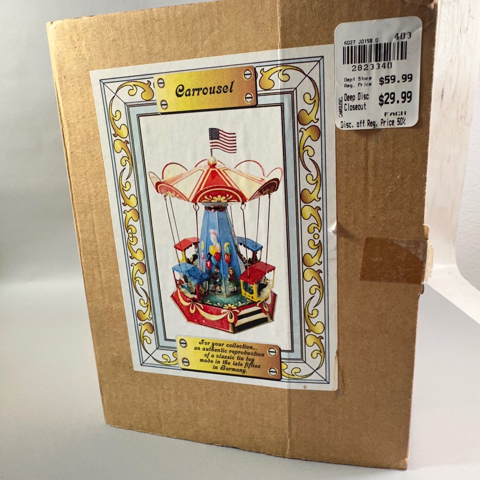 German Tin Toy Carousel Wagner Brunn 2002 Reproduction Carrousel w/Box Vintage