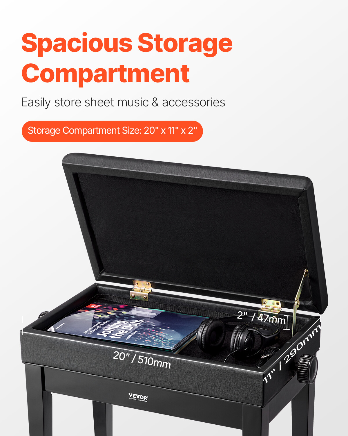 Adjustable Piano Keyboard Bench Storage Padded Seat Wooden Vanity Bookcase Stool