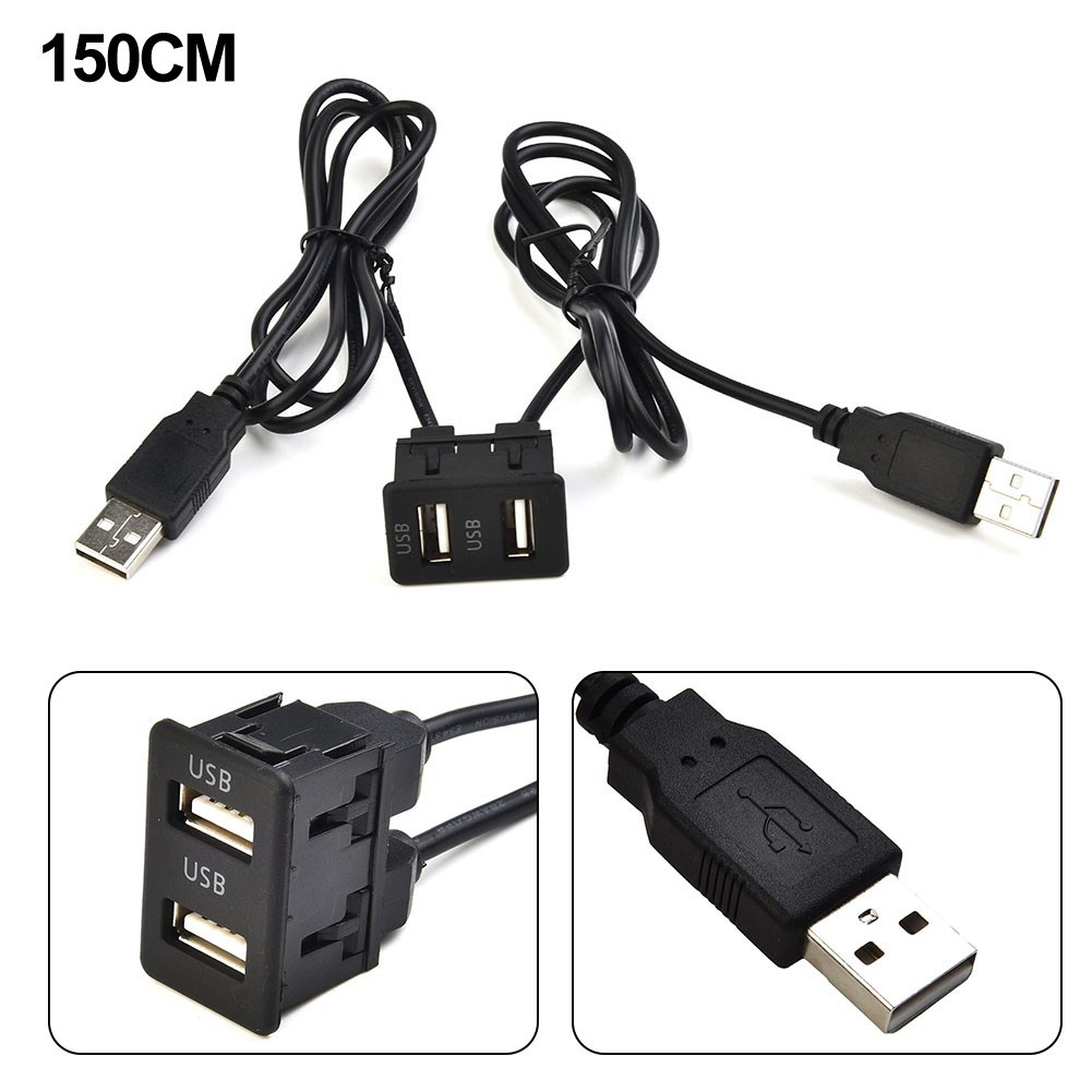 150CM Car for DASH Flush Mount AUX USB Port Panel Dual USB Extension
