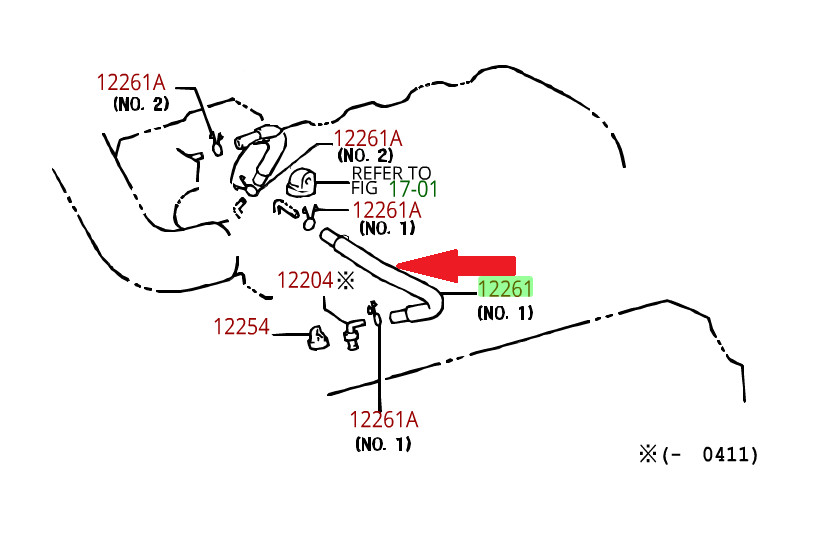 LEXUS OEM FACTORY PCV VALVE VENTILATION HOSE 12261-50050