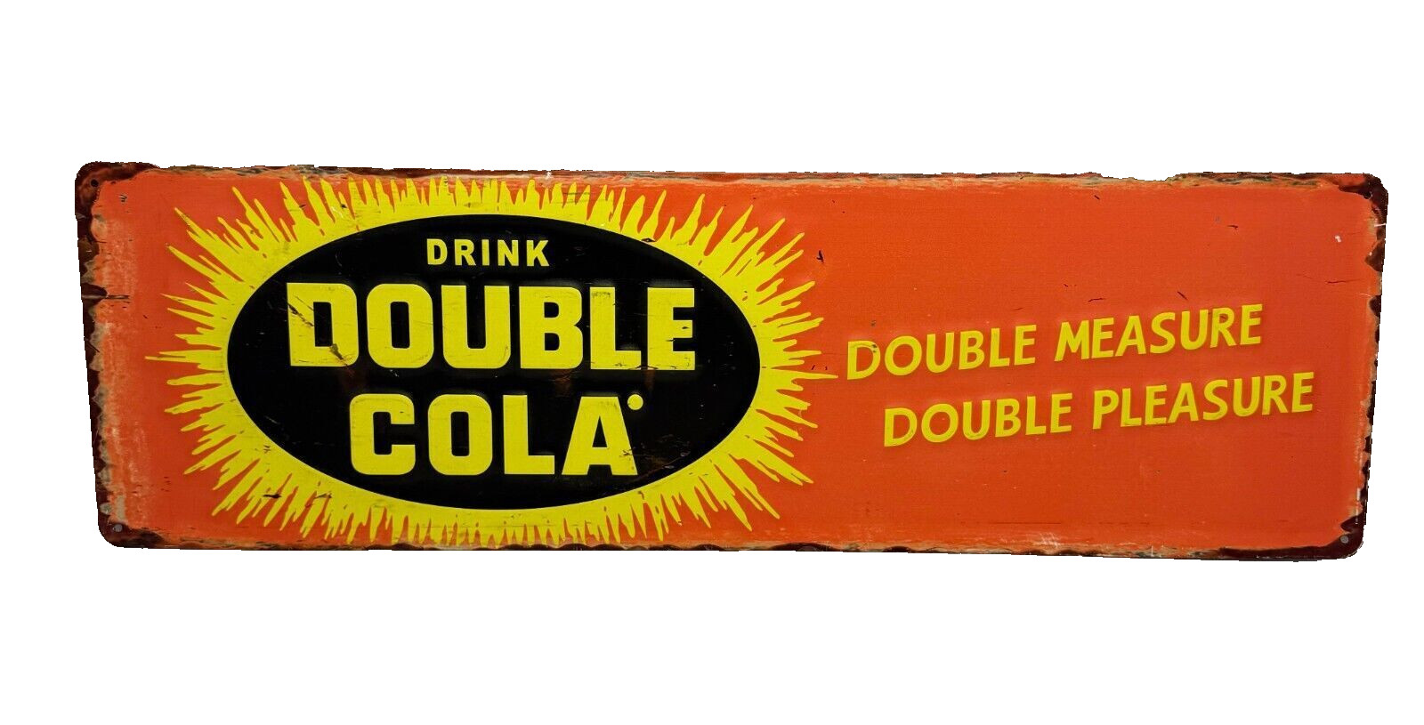 "DOUBLE COLA" EMBOSSED METAL ADVERTISING SIGN, (26"x 8") AWESOME SIGN