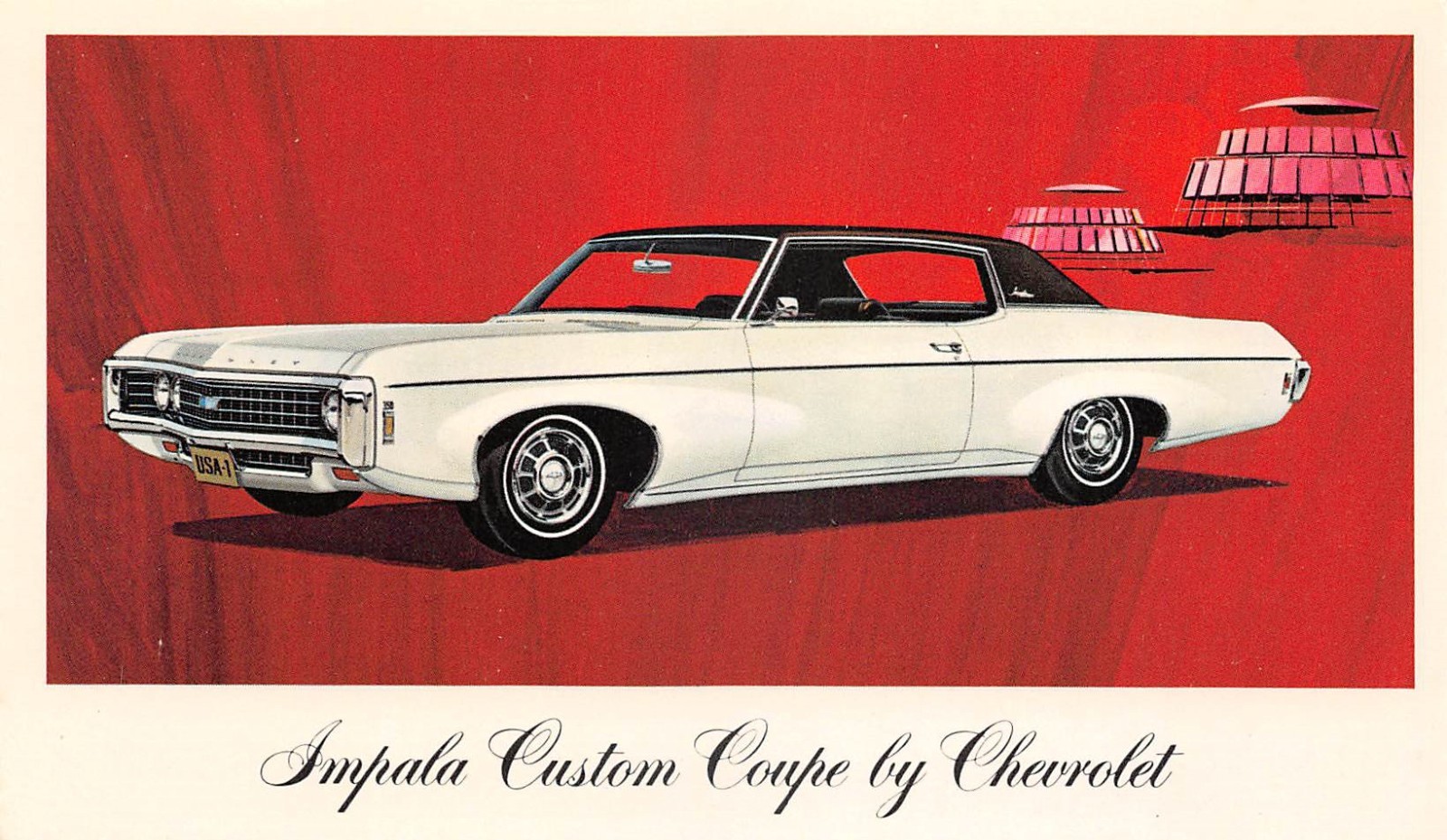 Big Beautiful 1970 Impala Custom Coupe by Chevrolet Classic Car Adv Postcard