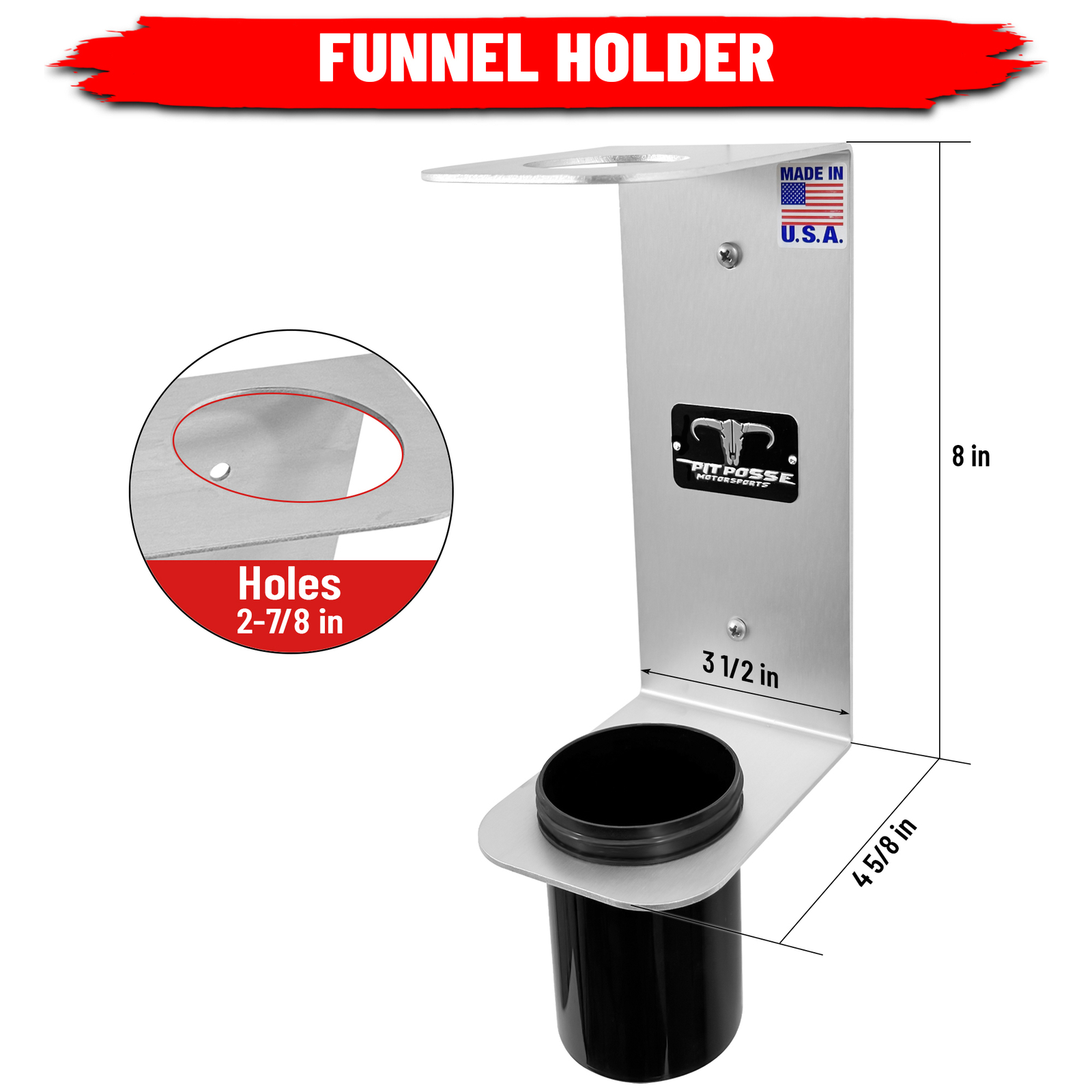 Pit Posse PP3364 Aluminum Oil Funnel Holder Wall Rack Enclosed Trailer or Garage