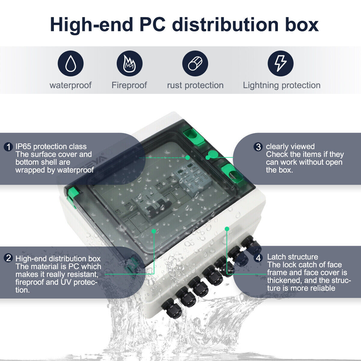 GEYA Solar PV Combiner Box Plastic 15A 2string 500DC Circuit Breaker Solar Panel