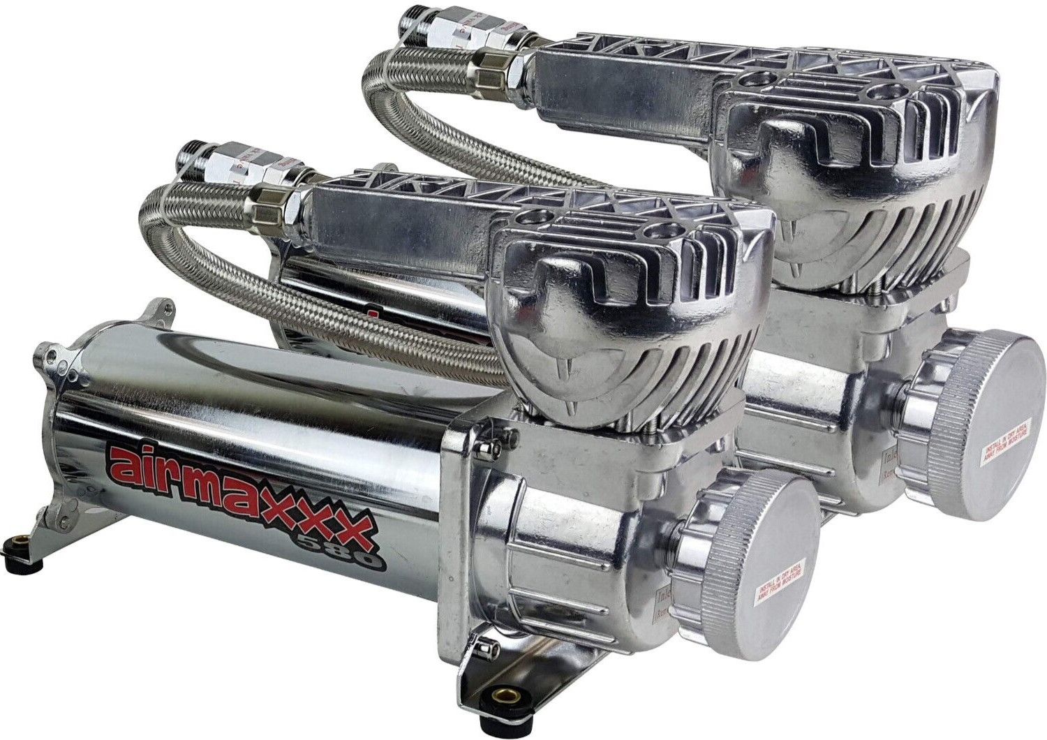 airmaxxx Dual 580 Chrome Compressors with 150/180 Switch & Filter Relocate Kit