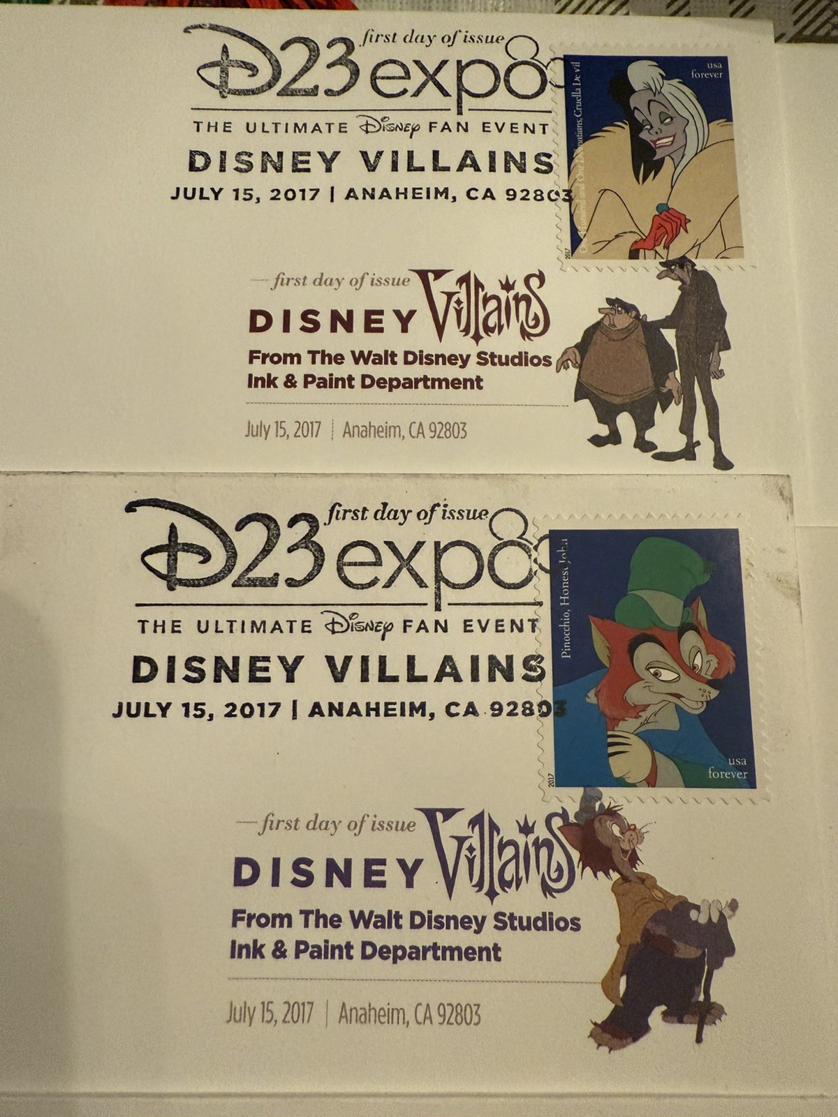 US Forever Stamps Disney Villains (set of 10) 2017 D23 Expo 1st day of issue