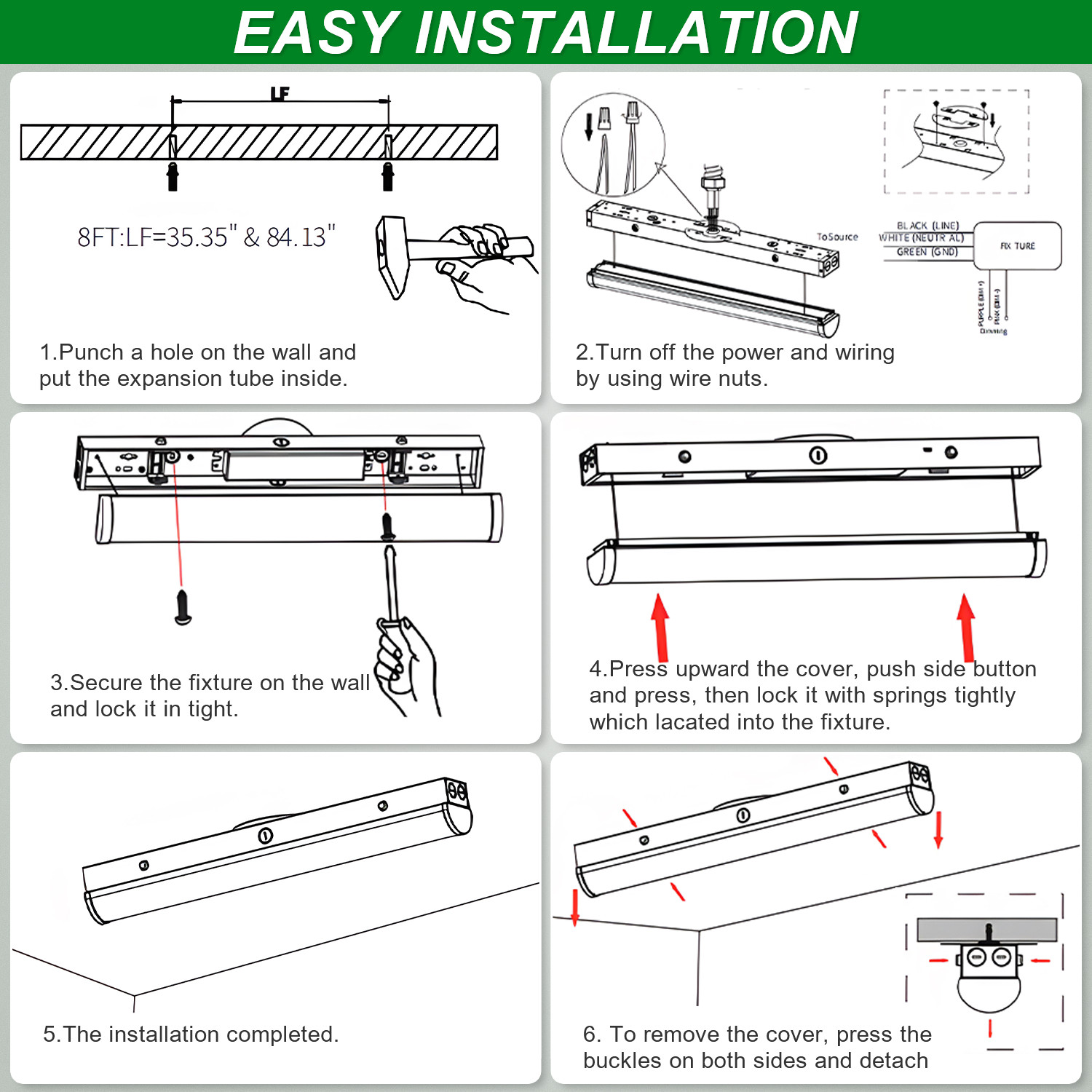4FT LED Linear Strip Light Fixtures with Emergency Battery 40W/32W/24W, 3CCT