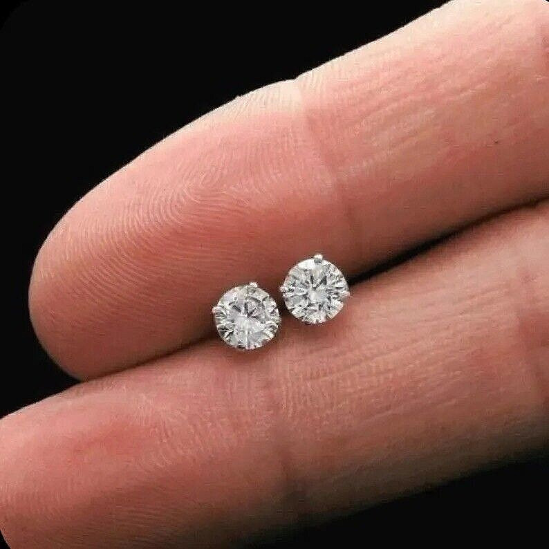 2 Ct Round Cut VVS1/ D Lab Created Stud Earrings 14K White Gold 7mm Screw Back
