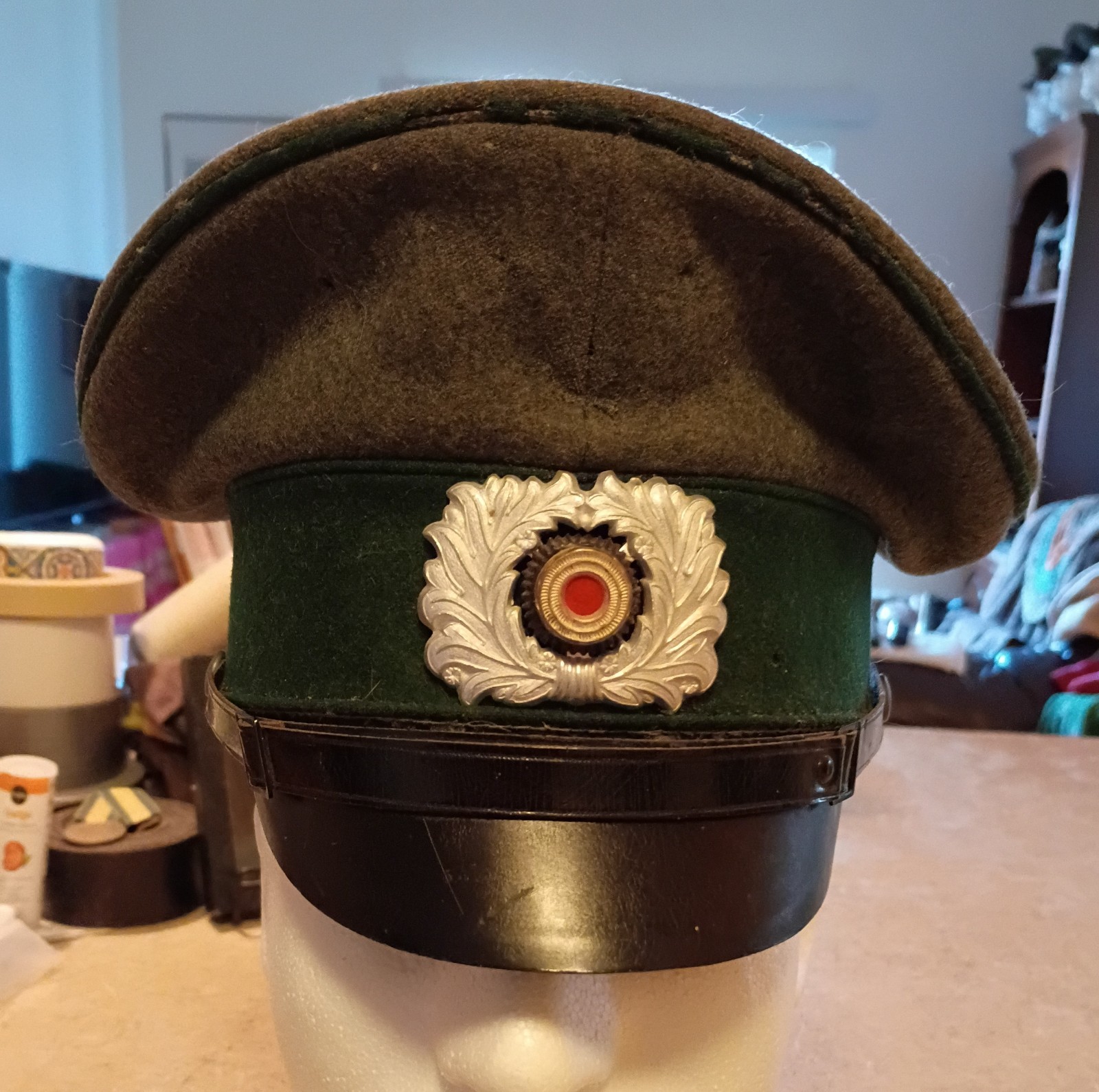 World War 2 German Customs NCO Enlisted Visor hat cap with bug bites misshaped