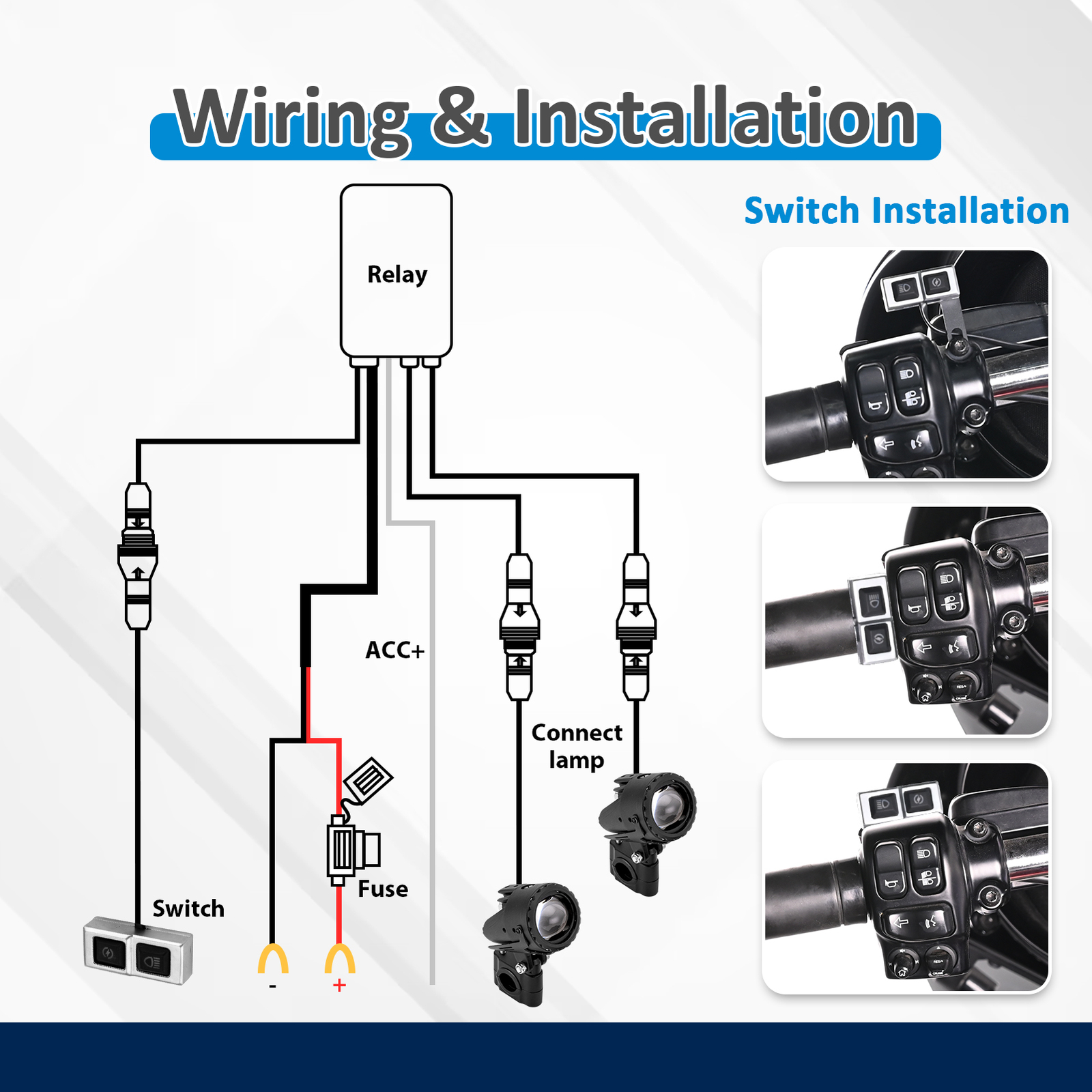 Motorcycle Fog Lights Strobe LED Driving Spotlight Auxiliary Amber White Wiring