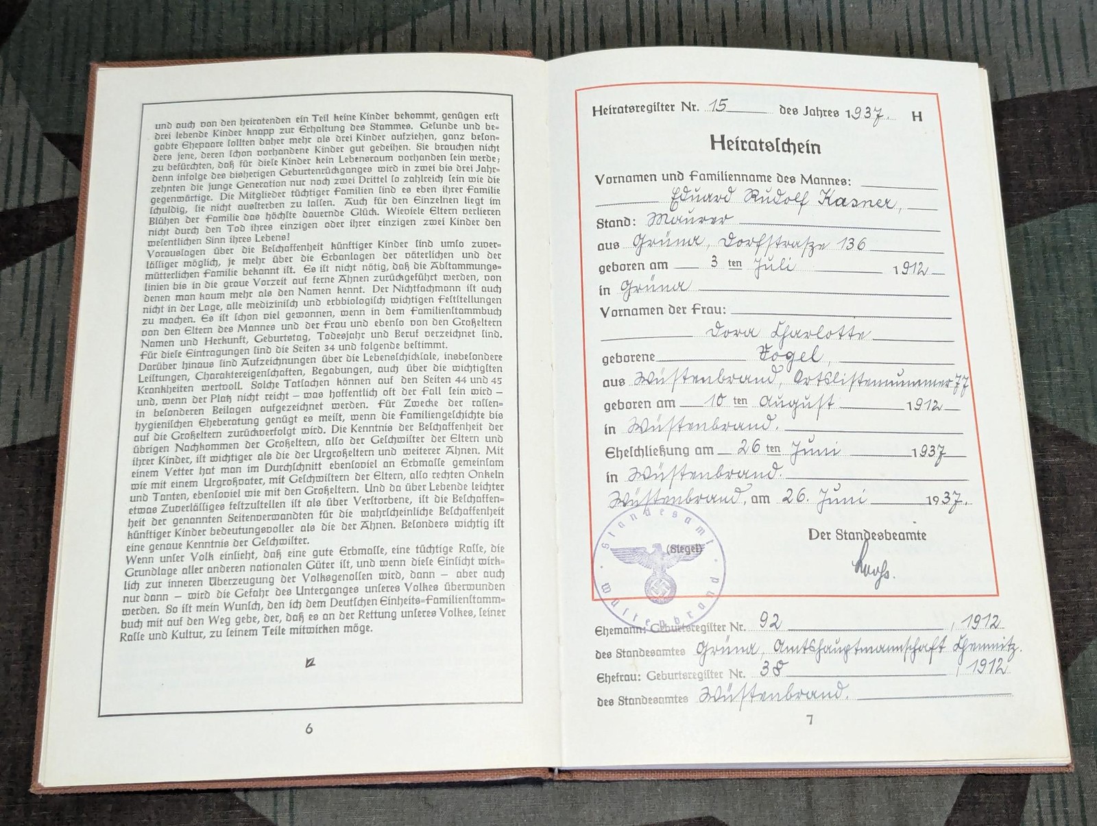 WWII German Deutsches Einheits Familien Stammbuch Family Record Book Ancestry