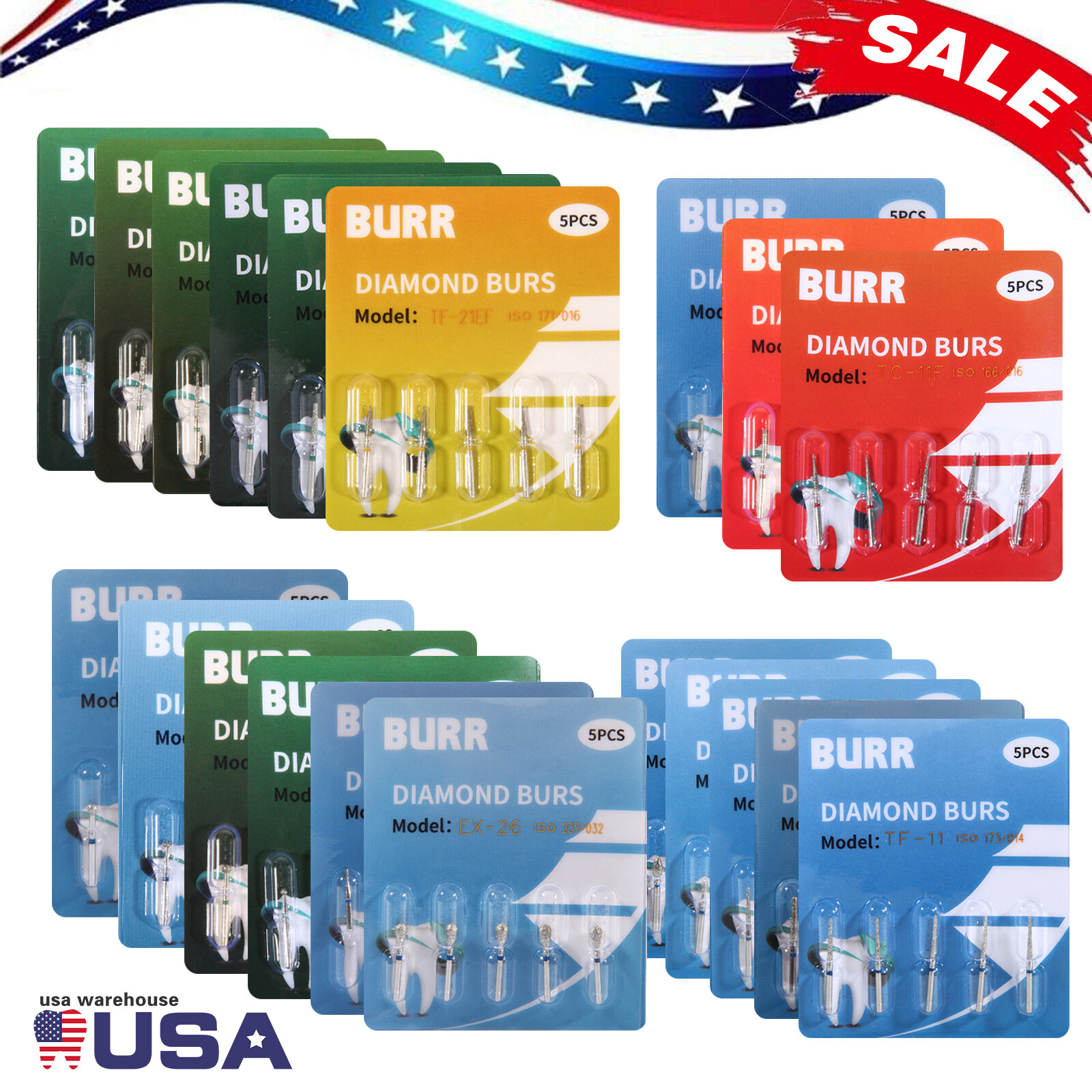 100 fresas diamante para turbina Diamond Burs dental High speed handpiece 1.6mm