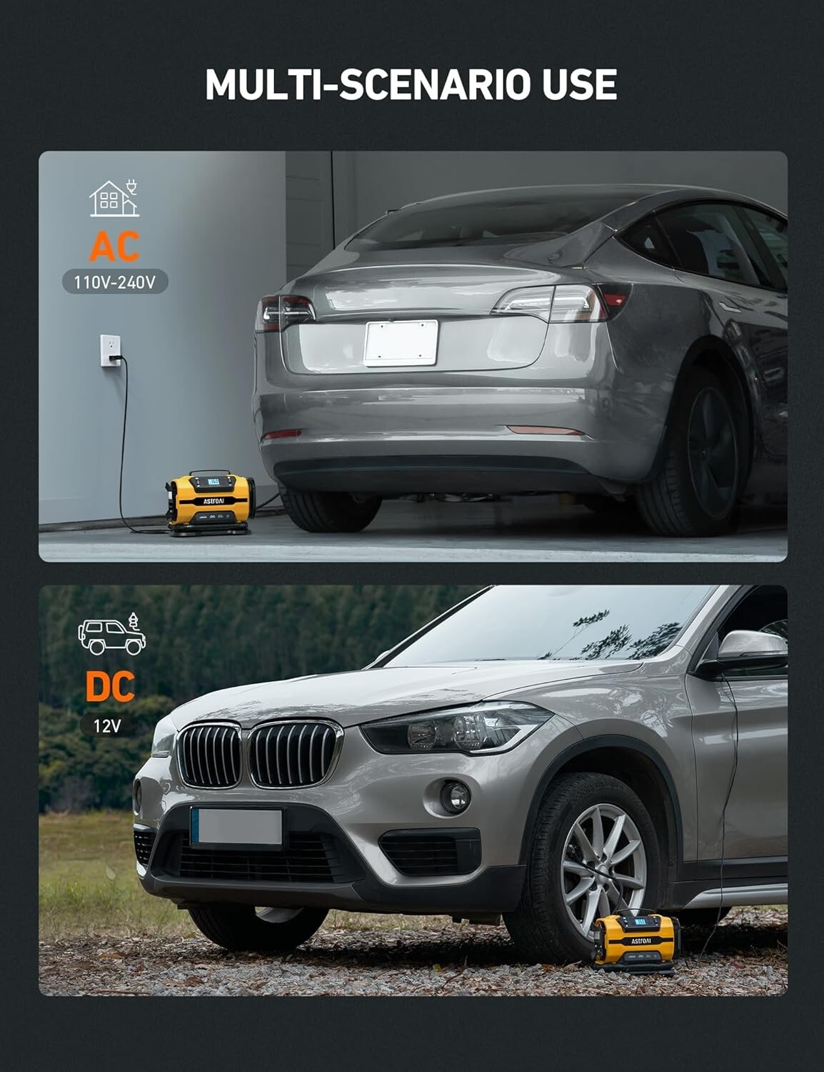 AstroAI Tire Inflator Portable Air Compressor Pump 150PSI 12V DC/110V AC NEW