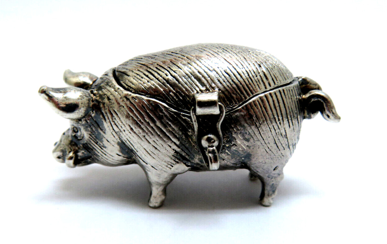 Vintage Silver Plate Heavy Figural PIG HOG BOAR Trinket Box ~ 45 g