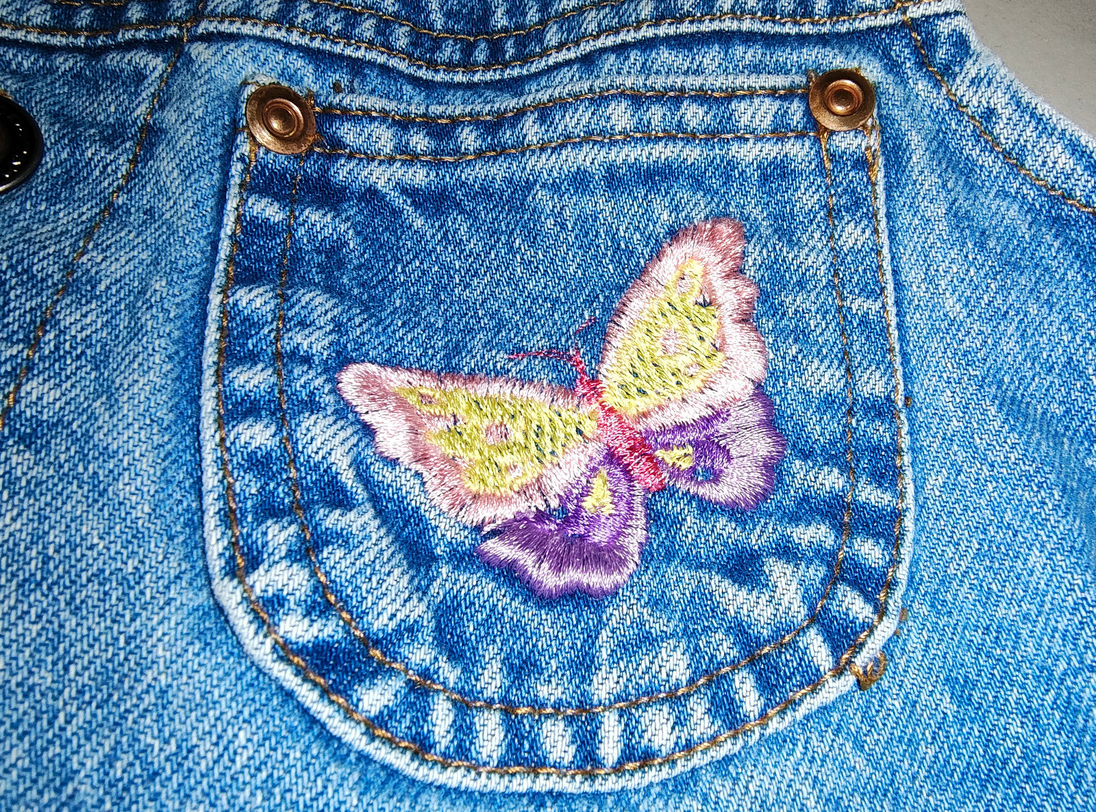 Girls Denim Embroidered Vest Flowers Butterfly Medium