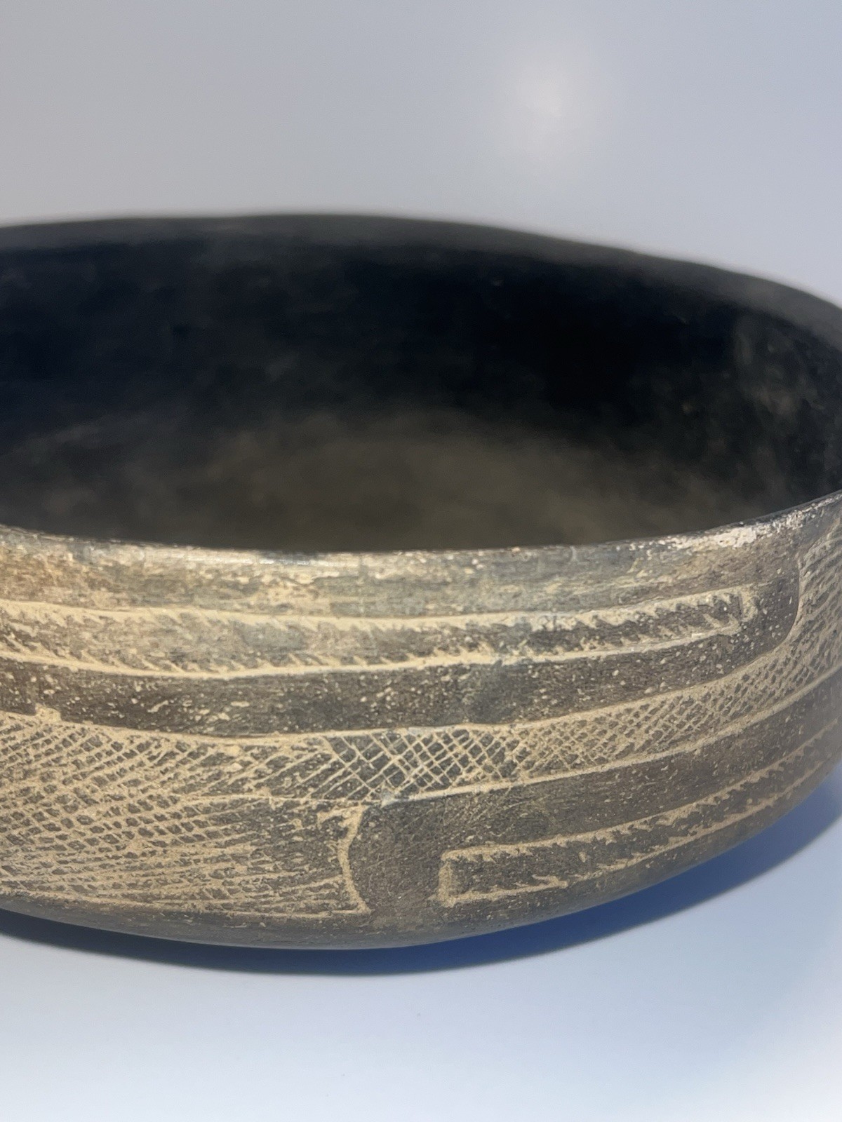 Antique Native American Indian Caddo Friendship Clay Pottery Bowl; Highly Etched