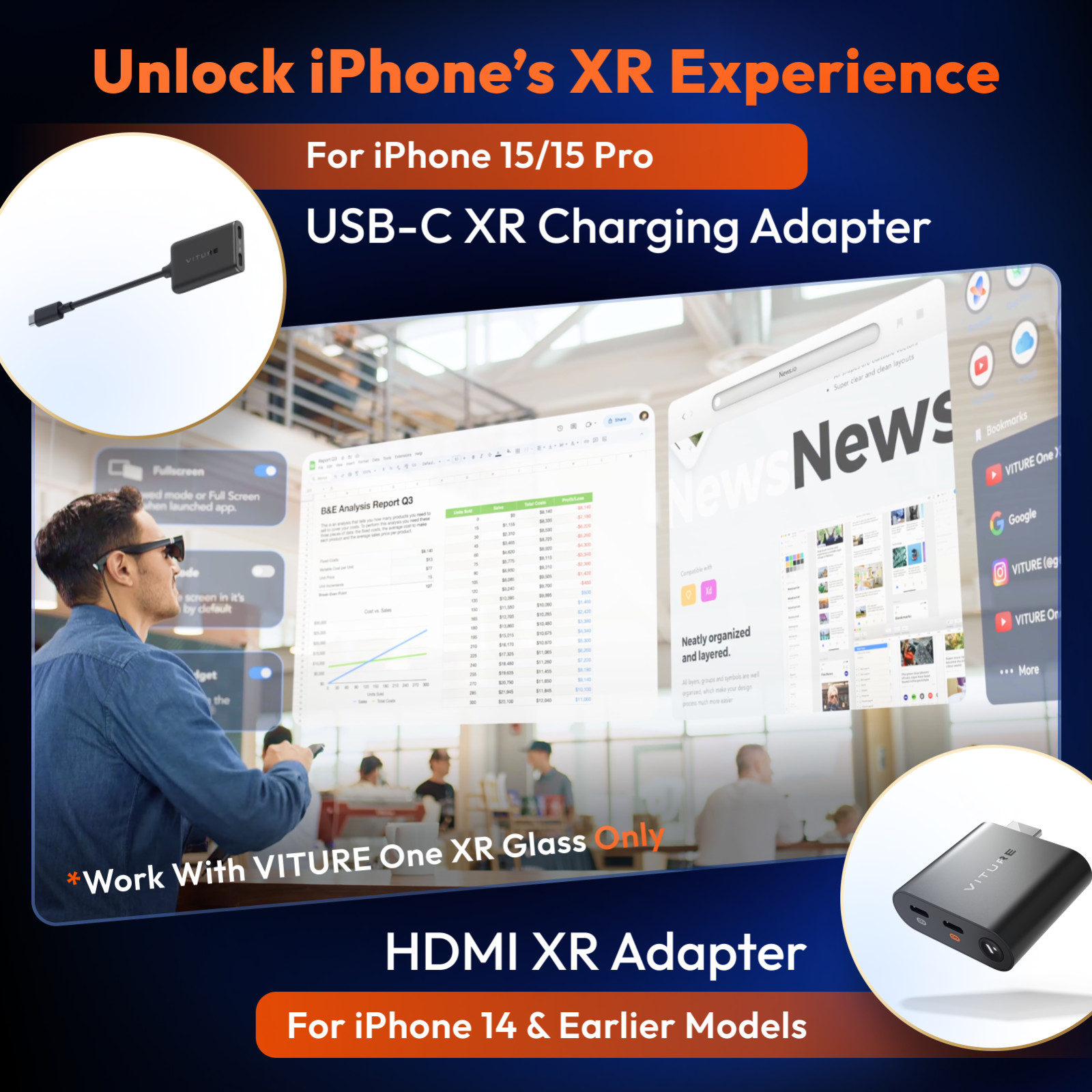 VITURE One XR/AR Glasses 120" Full HD Display Harman Sound Matte Blue (Good)