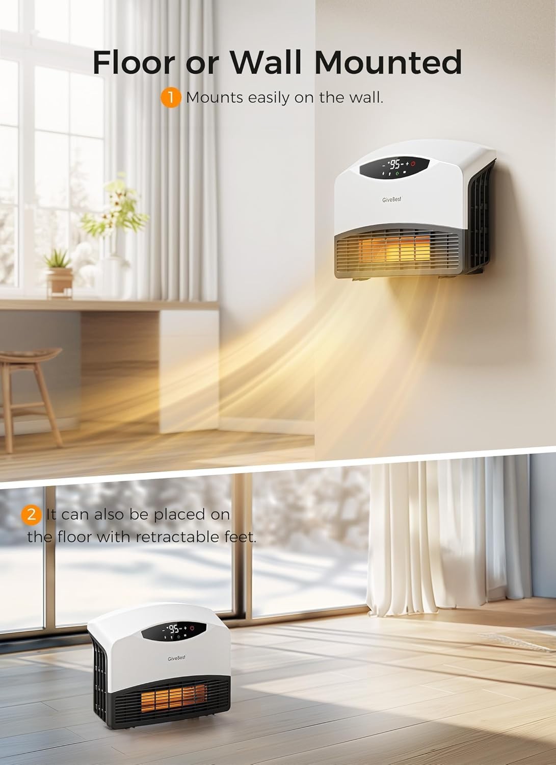 Electric Wall Heater with Wifi and Remote Control Floor or Wall 1500W