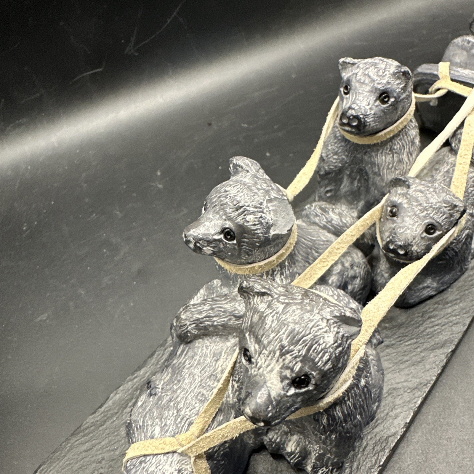 DAMAGED Carved Soapstone Sculpture Eskimo Inuit Dog Sled Slate Base