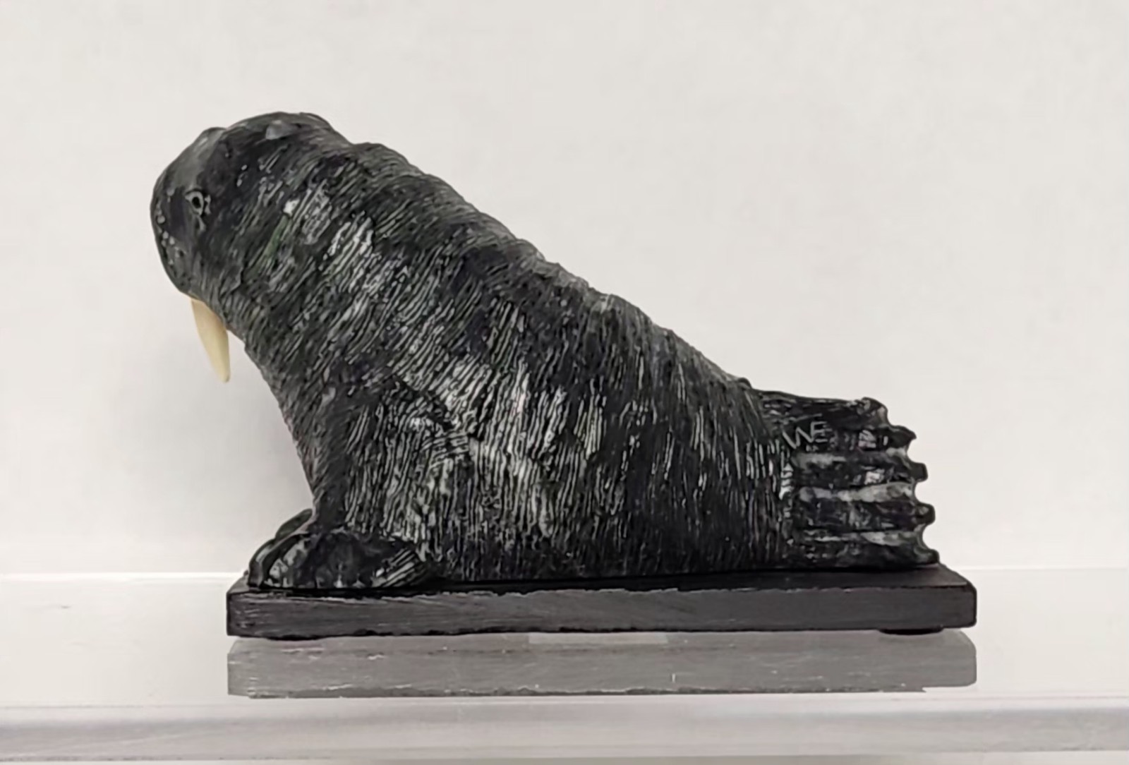 A Wolf Original Mounted Walrus Soapstone Sculpture Hand Made in Canada