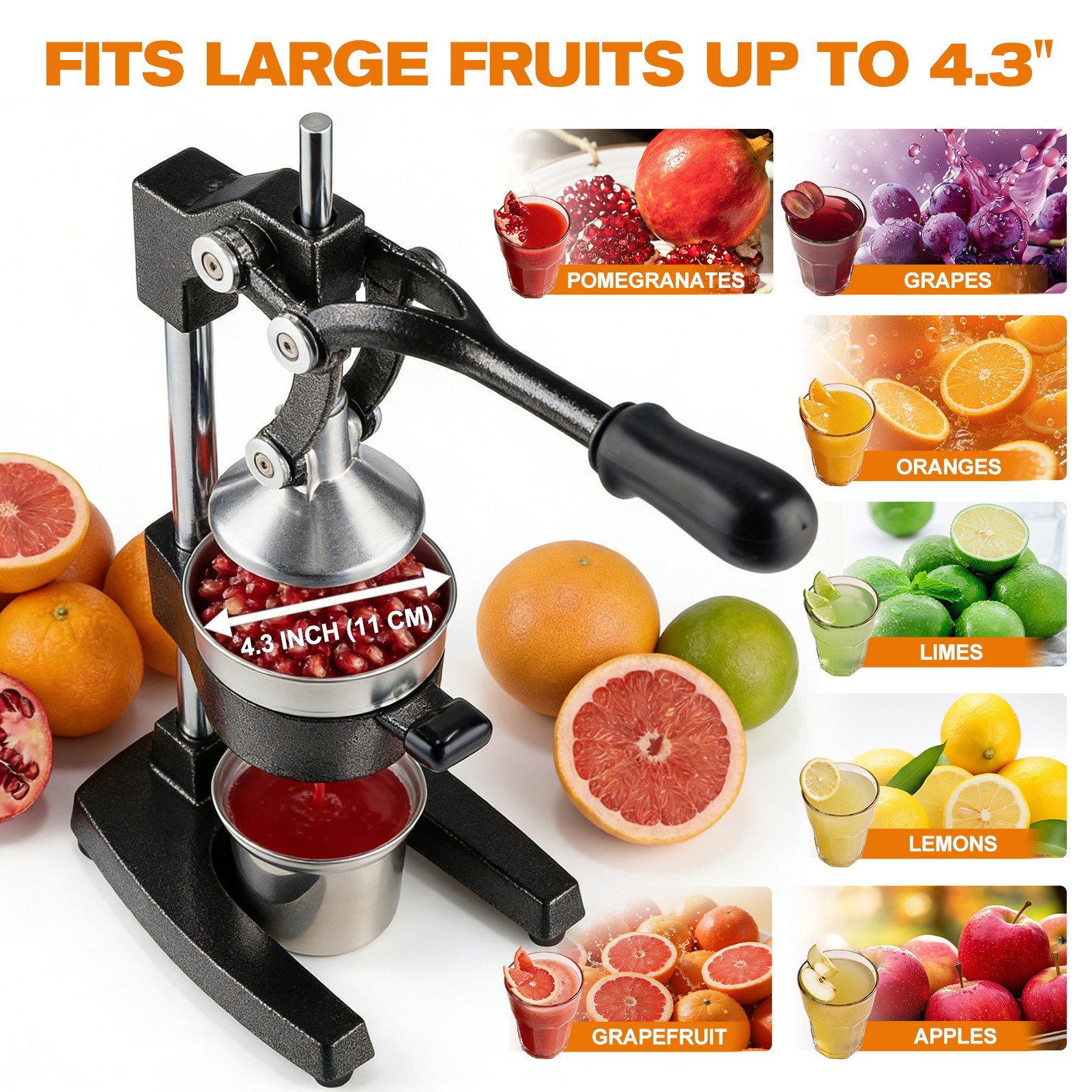 Heavy-Duty Cast Iron Orange Juicer Commercial Manual Press Citrus Squeezer