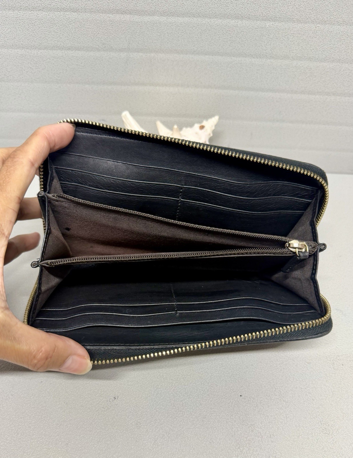 Vintage Classic FENDI ZUCCA Brown/black Trim Continental Zip Around Wallet