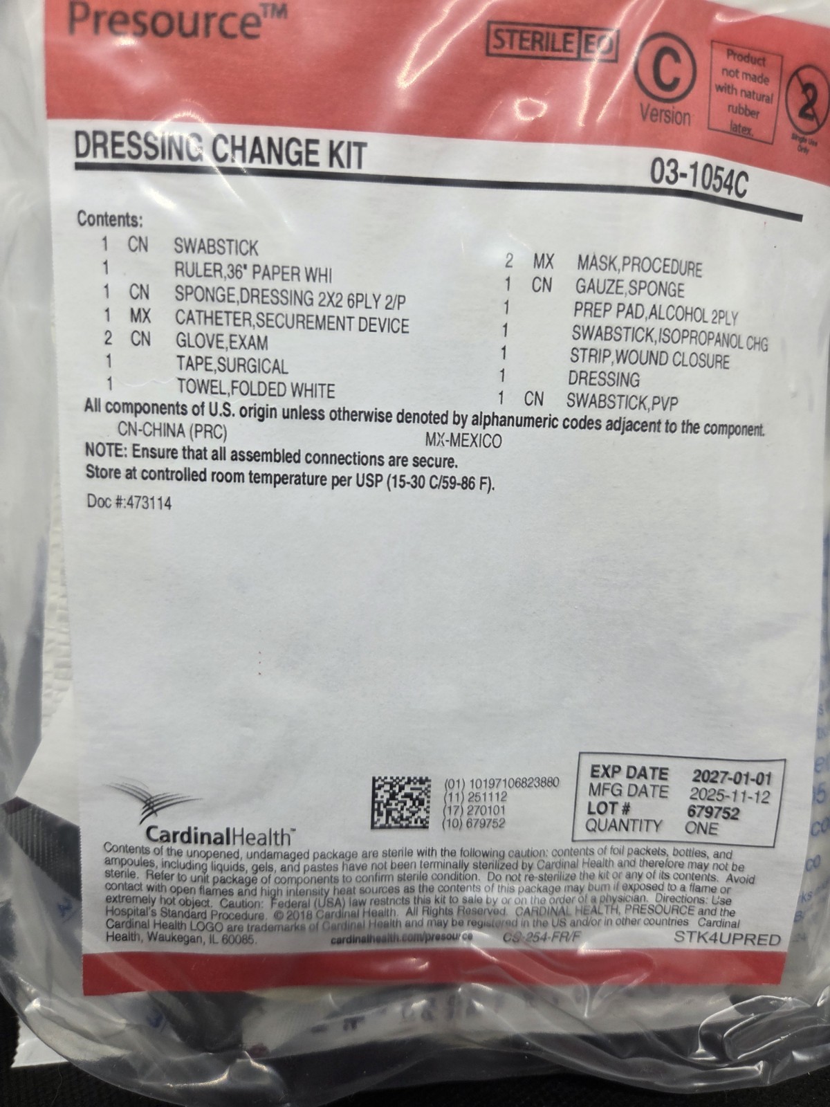 Lot of 2 Sealed Cardinal Health Presource Dressing Change Kit 03 1054C