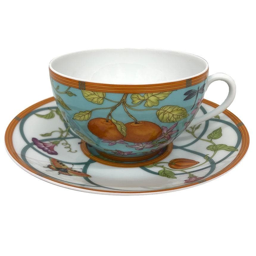 HERMES Siesta Island Cup Saucer Set Coffee Cup Saucer Large Blue Vintage