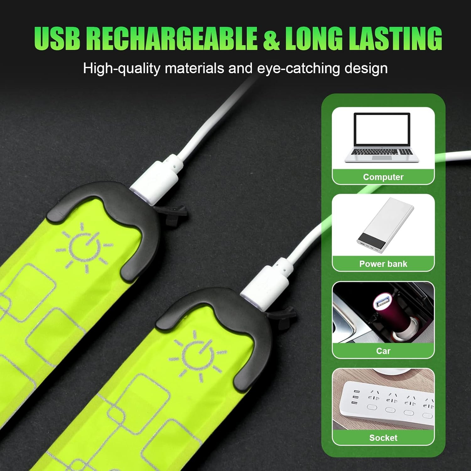 2Pack Rechargeable LED Armband High Visibility Running Lights for Night Safety