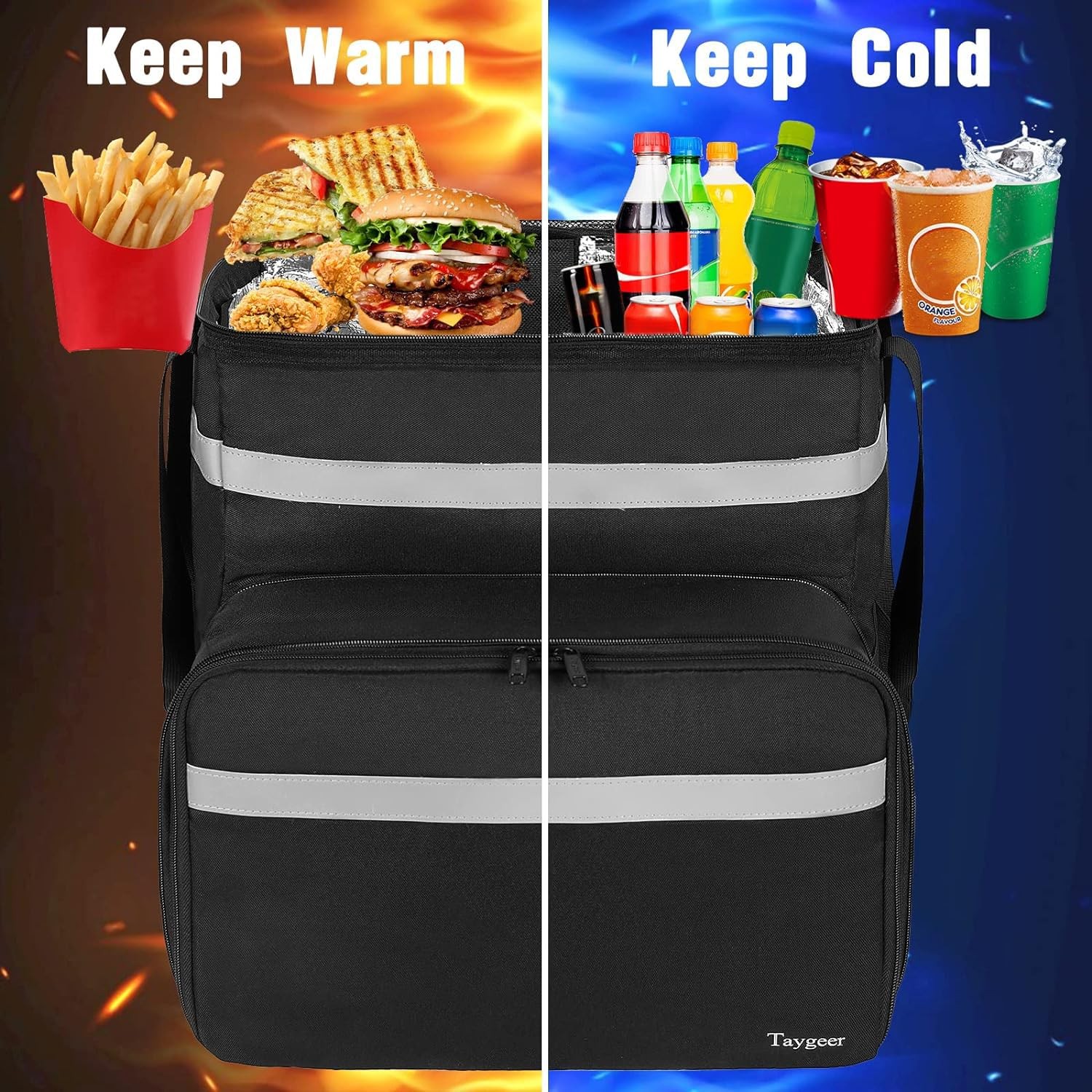 Food Delivery Backpack, Expandable Insulated Food Delivery Bag for Grocery Bike