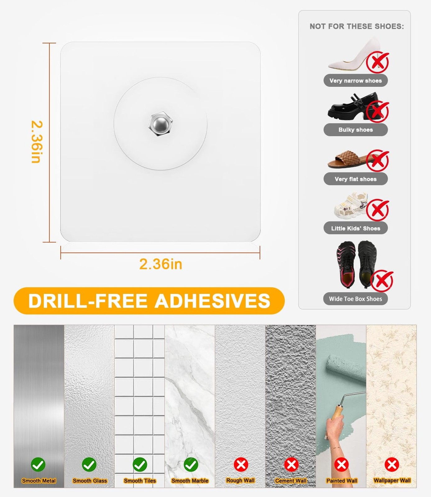 6-Pack Wall Mounted Shoe Rack with Sticky Strips, Space Saving Hanging Shoe R...