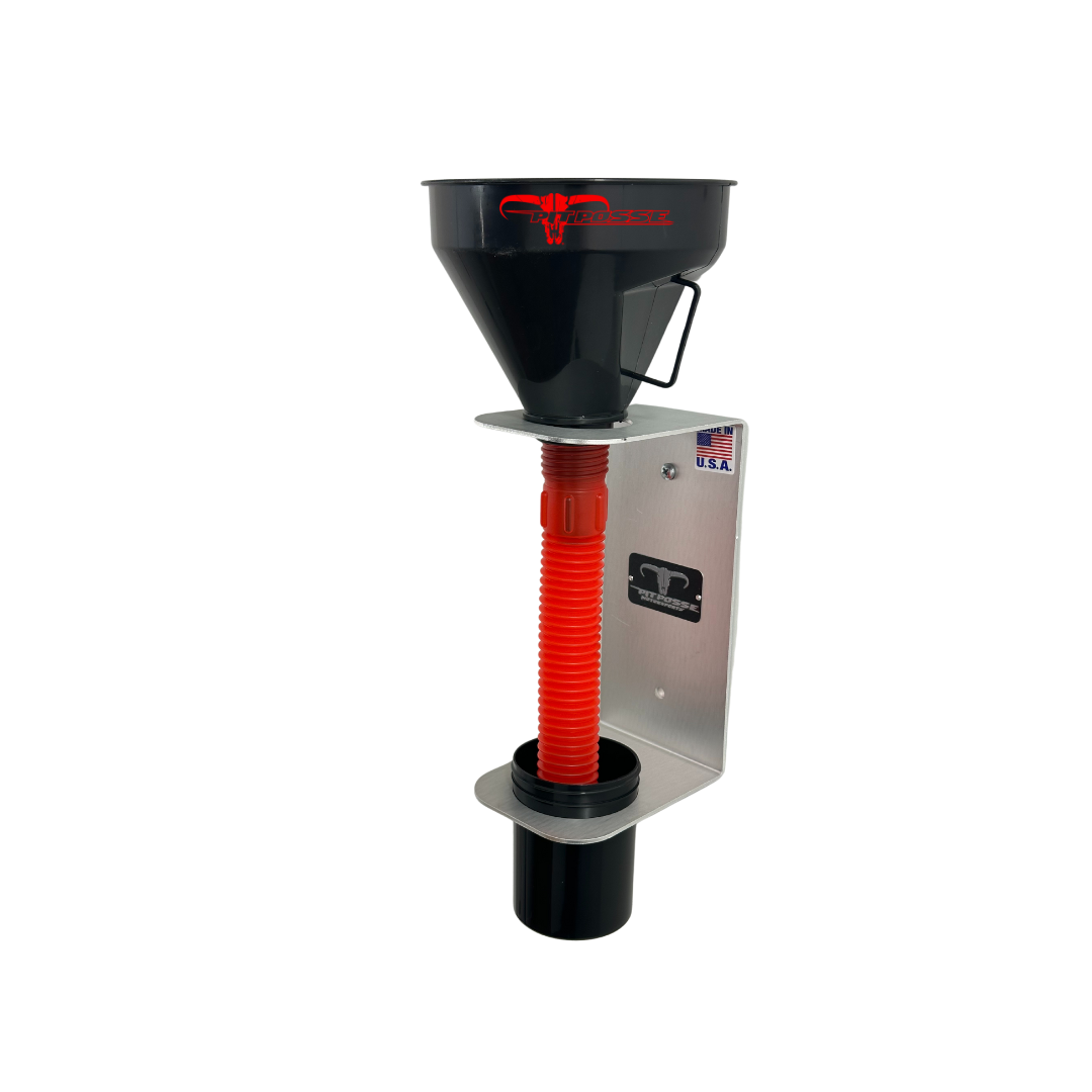 Pit Posse Oil Funnel and Holder for Automotive with Handle and Strainer