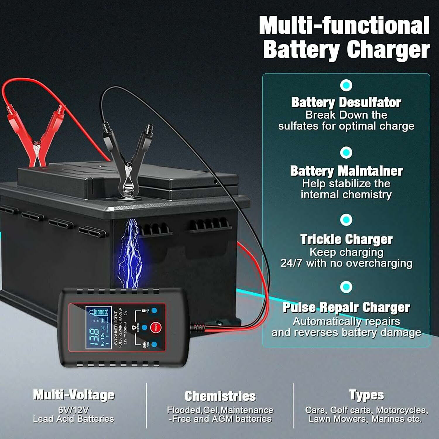 6V 12V Automatic Battery Charger Maintainer Motorcycle Trickle Float For Tender