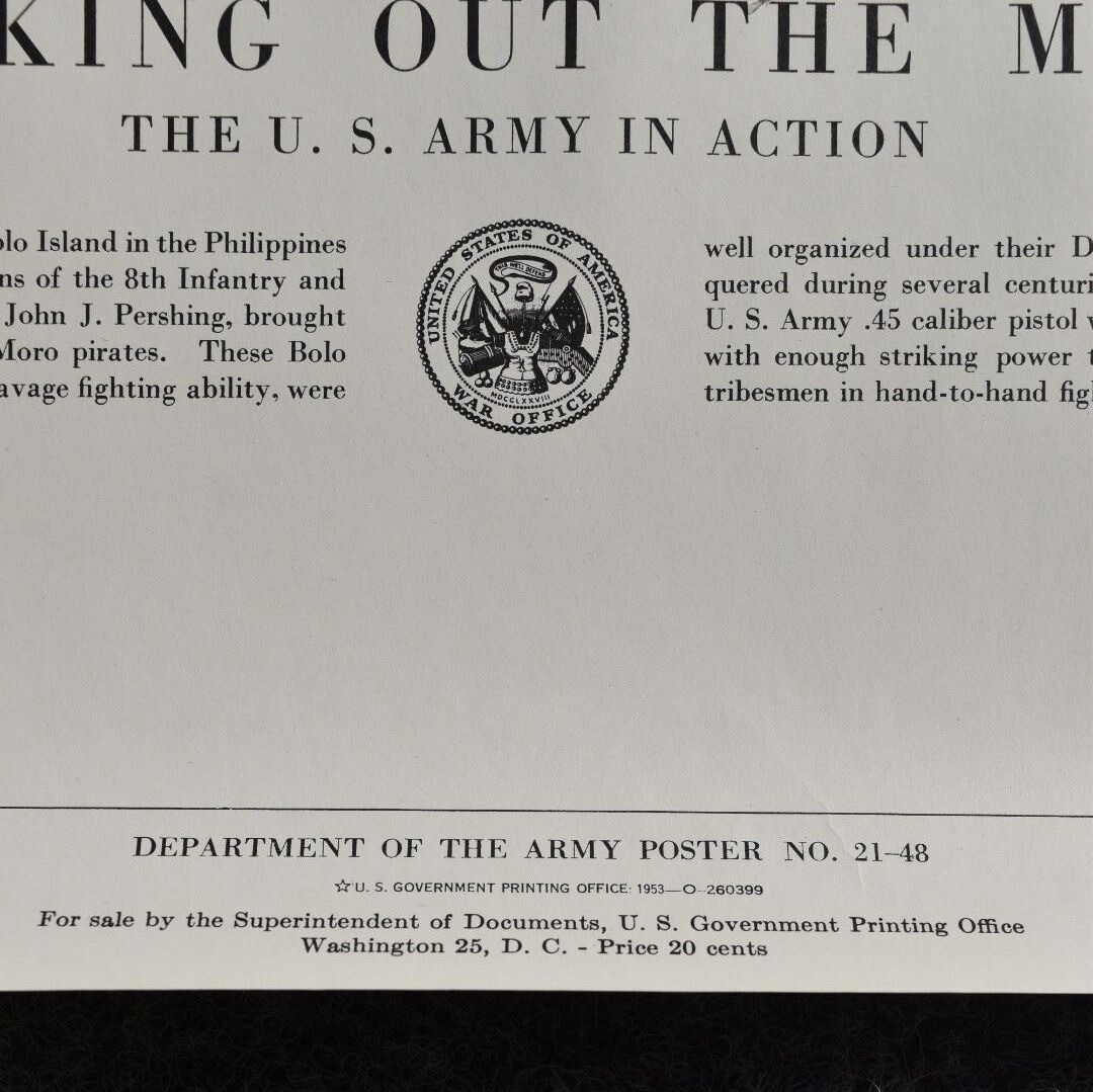 Vintage Knocking Out The Moros US Army In Action Poster Print No 21-48 20" x 24"