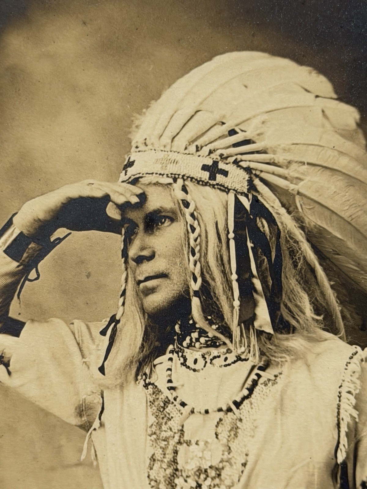 Antique Native American Indian Cabinet Card Photograph of A Chief; 1880s - 1900s