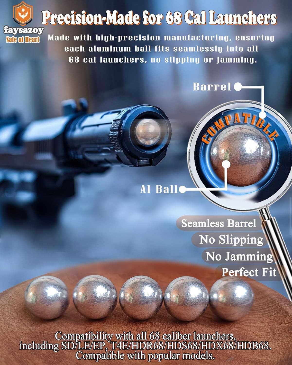 68 Caliber Self Defense Balls & Projectiles, 7.3g Hard Reusable 0.68 Cal Aluminu