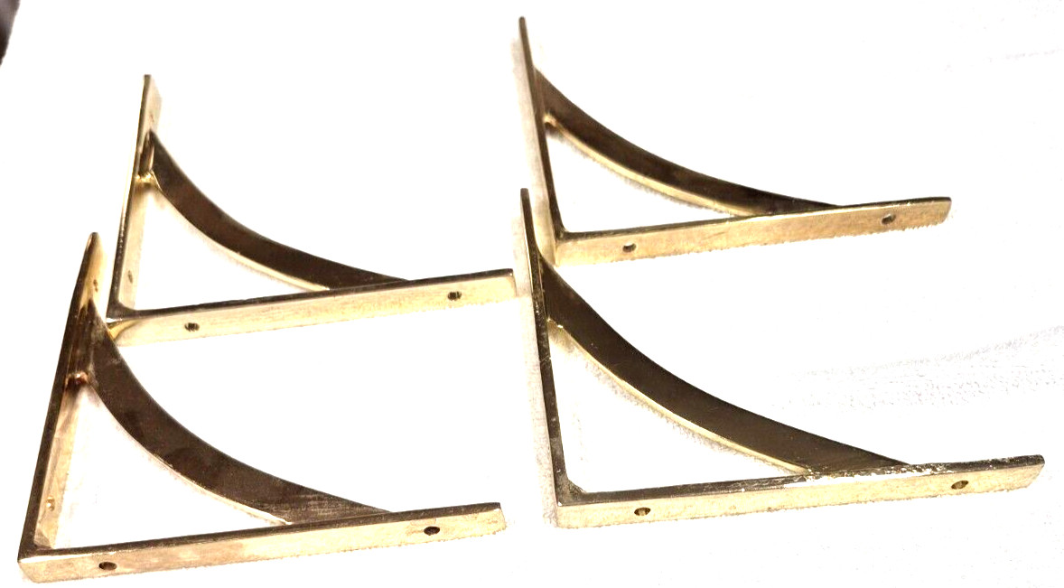 4 PC. SOLID BRASS SHELF BRACKETS 4 PC.  6" X 6" H.D. HAS A LITTLE TARNISH