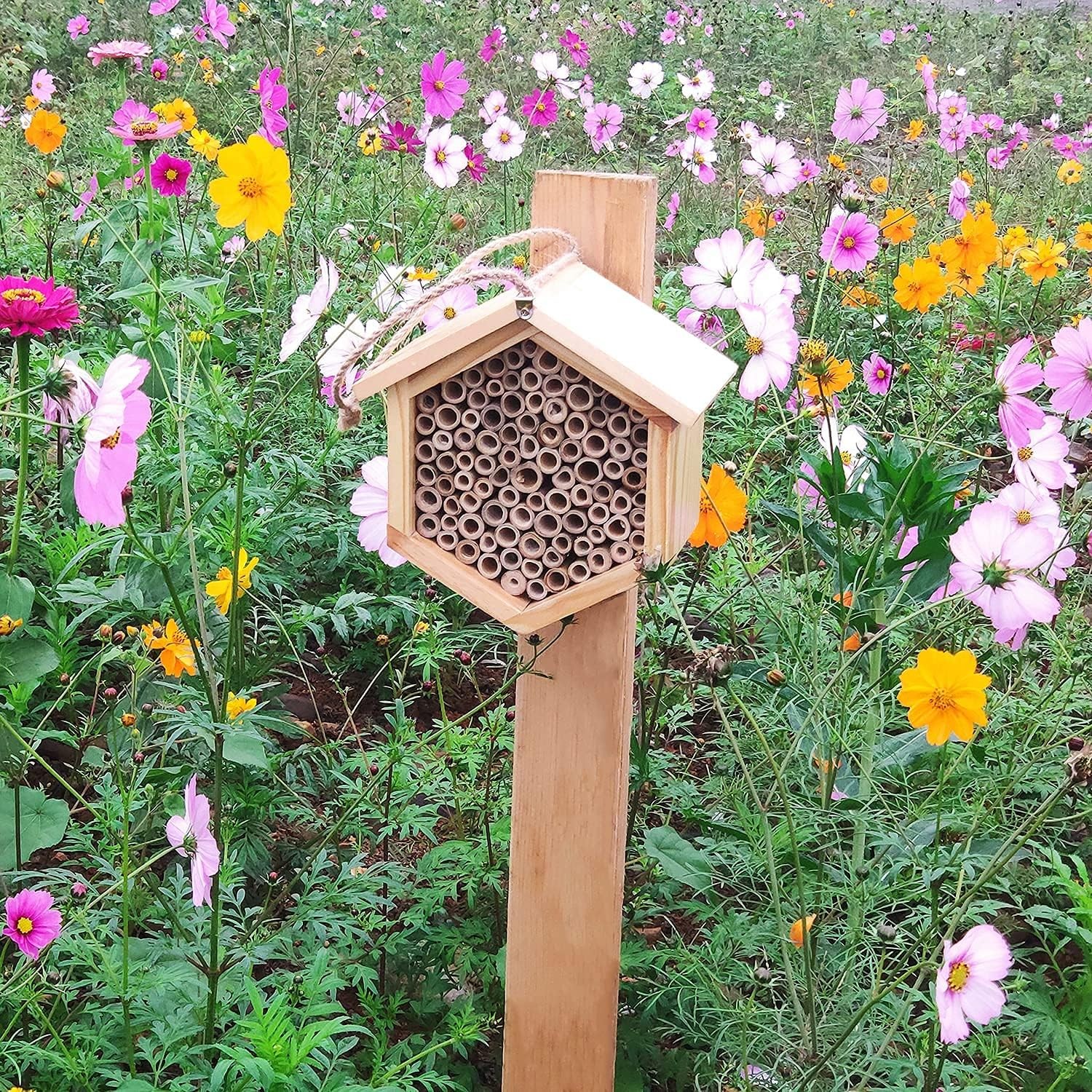 Mason Bee House Native Bee Hive Hexagon Bee House Handmade Wooden Mason Bee Box