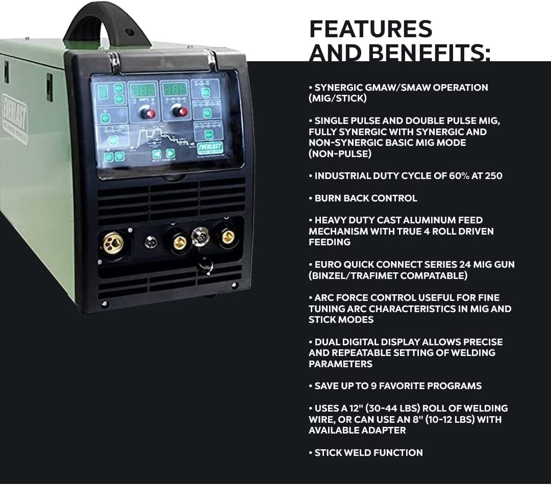 Everlast Poweri-MIG 253DPi Single/Double Pulse 250Amp MIG SYNERGIC Welder NOVA